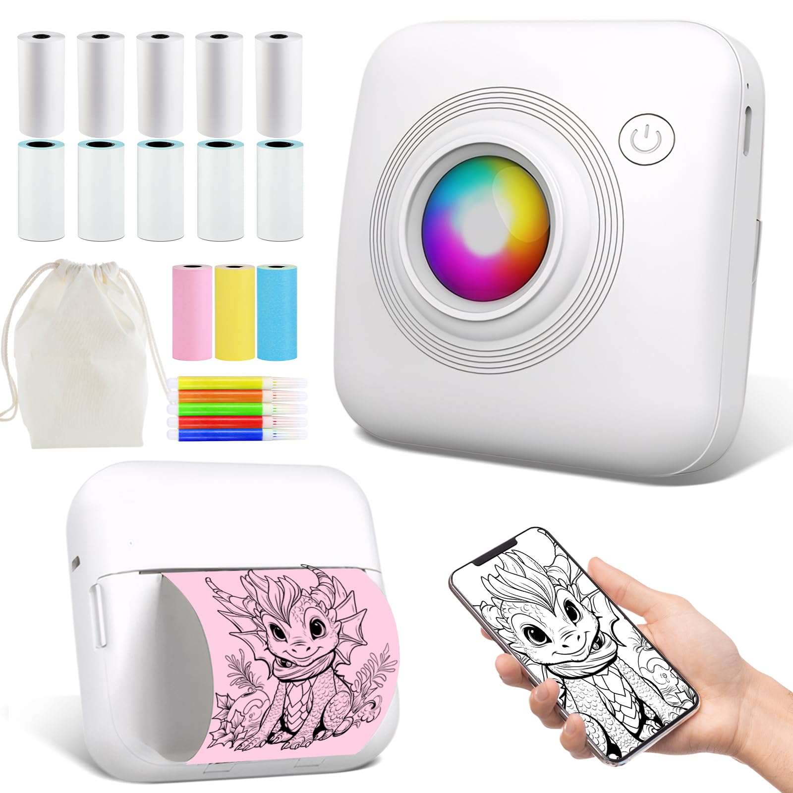 Mini Impresora Portátil Qoosea Con Bolsa De Almacenamiento De Papel De 13 Rollos - Venta Internacional.