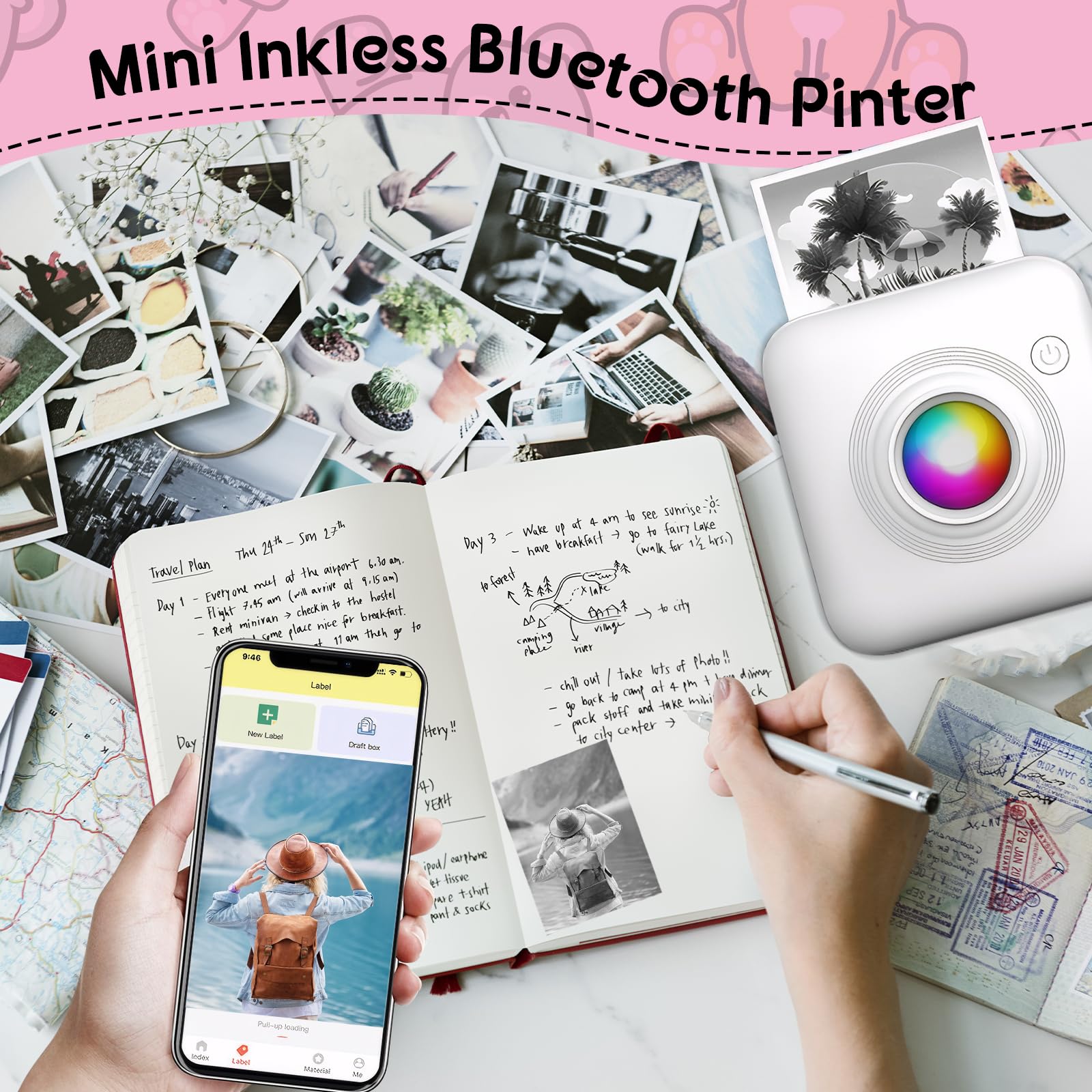 Foto 2 | Mini Impresora Portátil Qoosea Con Bolsa De Almacenamiento De Papel De 13 Rollos - Venta Internacional.