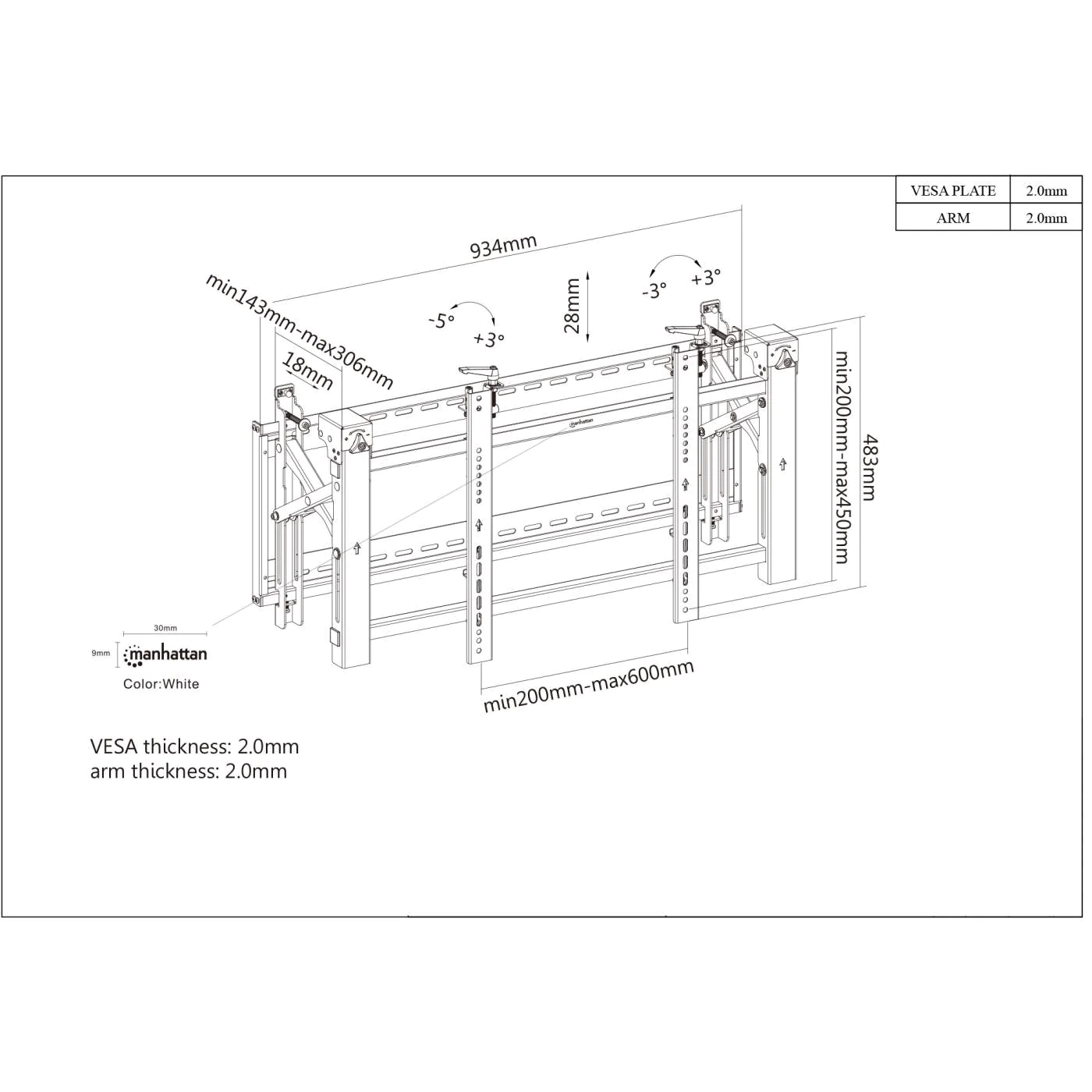 Foto 7 | Soporte TV Manhattan 461719 Negro para Videowall 70 KG 45 '' a 70 '' Pop-Out