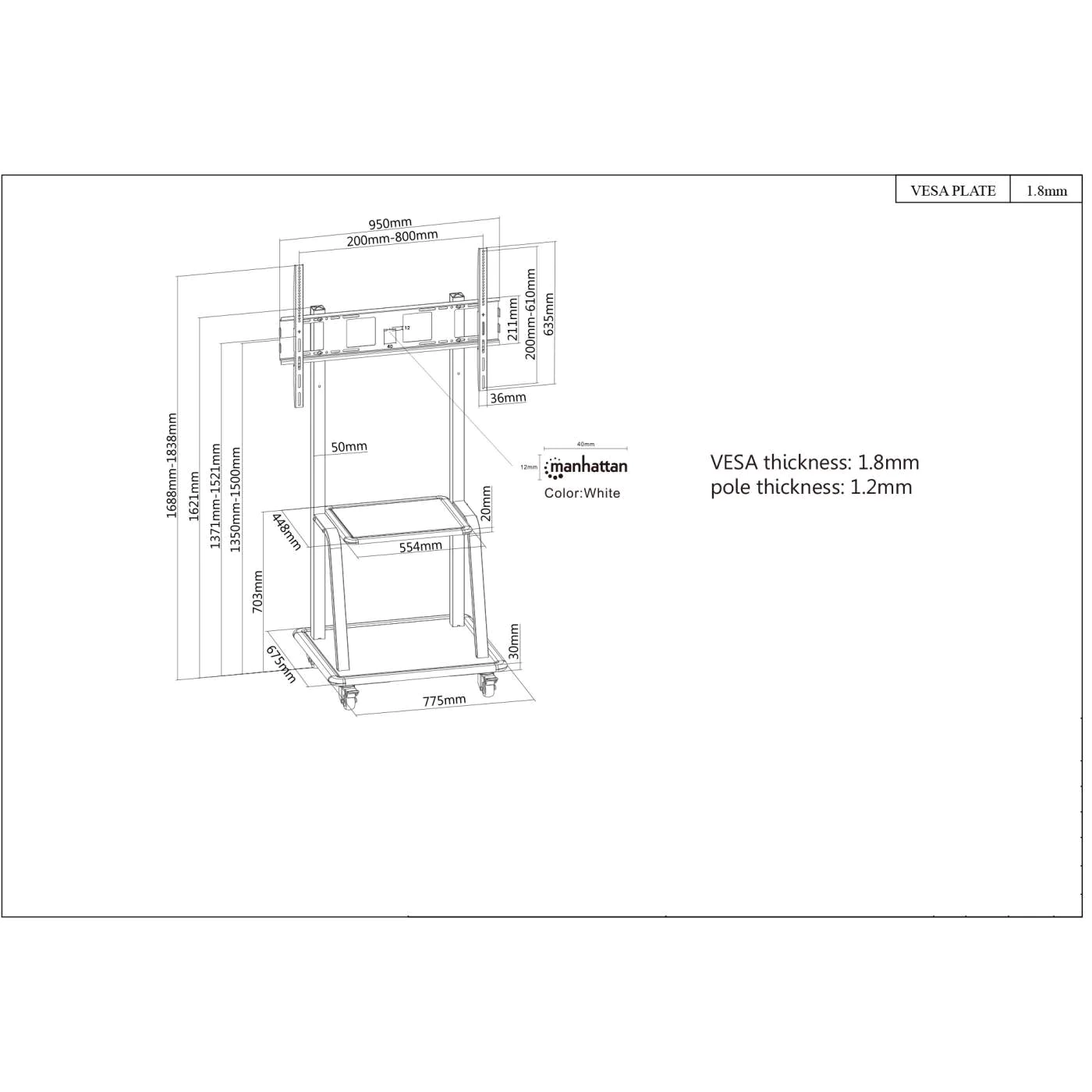 Foto 7 pulgar | Soporte para TV Tipo Carro Manhattan Negro 150 kg 37-100" Alta Resistencia