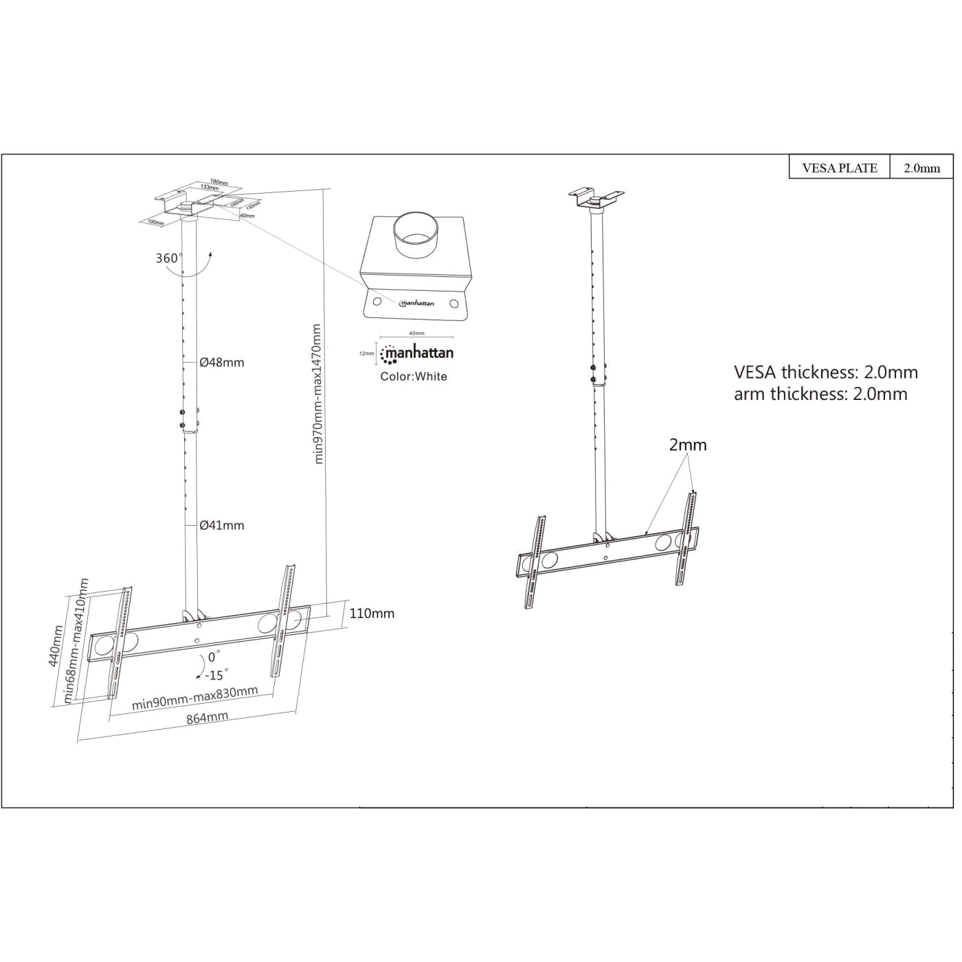 Foto 5 | Soporte de Techo para TV Manhattan Negro 50 kg 37- 70"