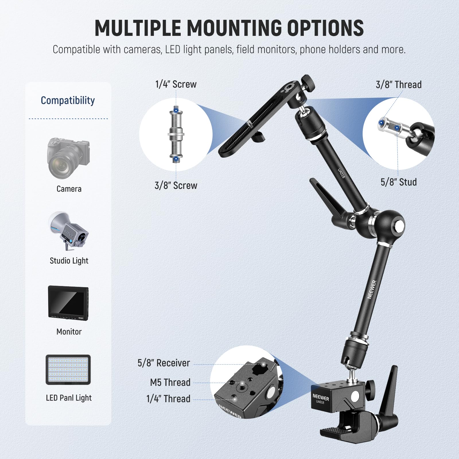 Foto 7 | Soporte Para Cámara Neewer 21 Magic Arm Con Super Clamp Ua018 - Venta Internacional.