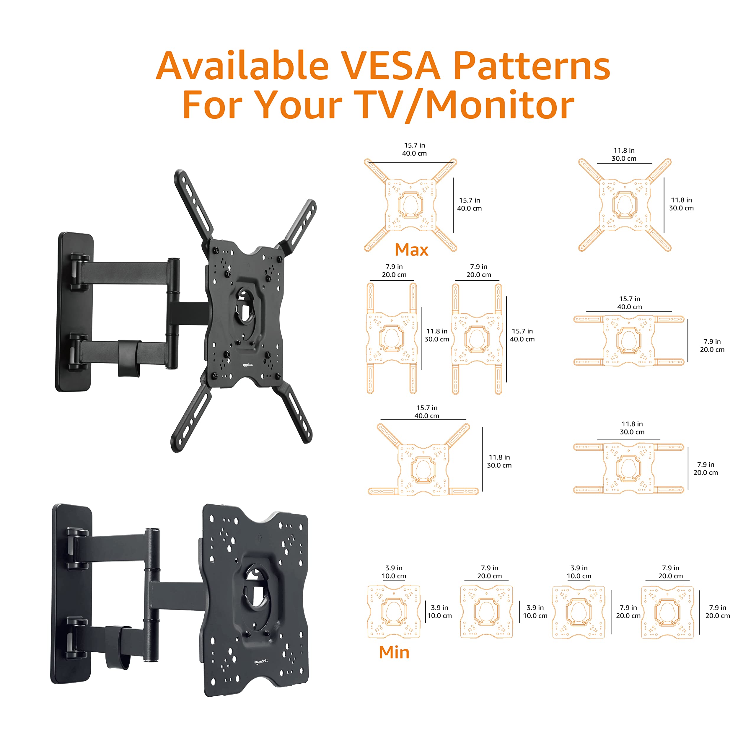 Foto 3 pulgar | Soporte De Pared Para Tv Amazon Basics Full Motion, 26-55 Pulgadas, 36,3 Kg - Venta Internacional.