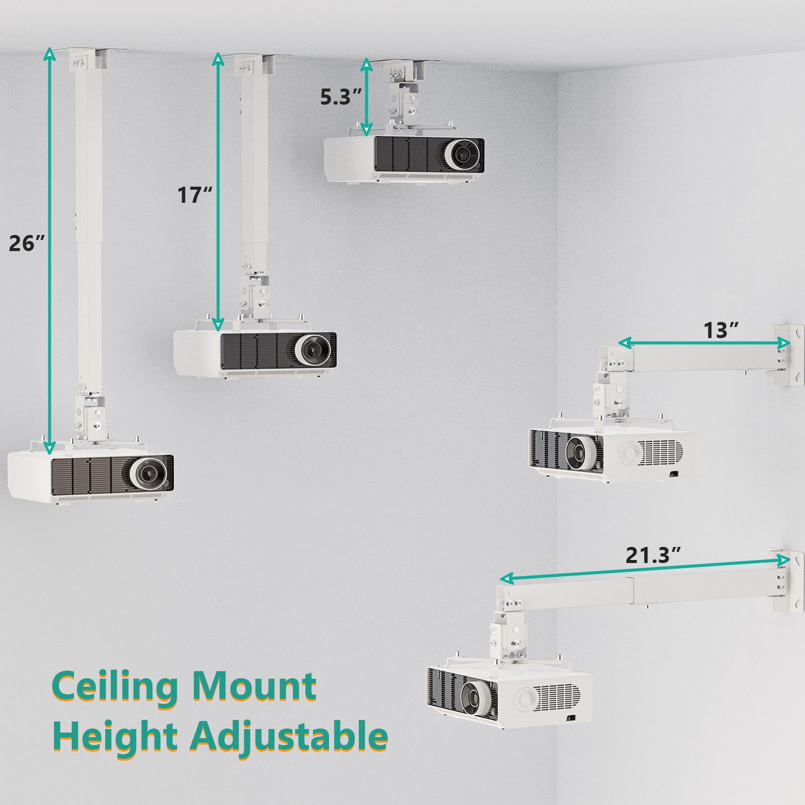 Foto 4 pulgar | Soporte De Techo/pared Para Proyector Wali Pm-003-w Universal 20 Kg - Venta Internacional.