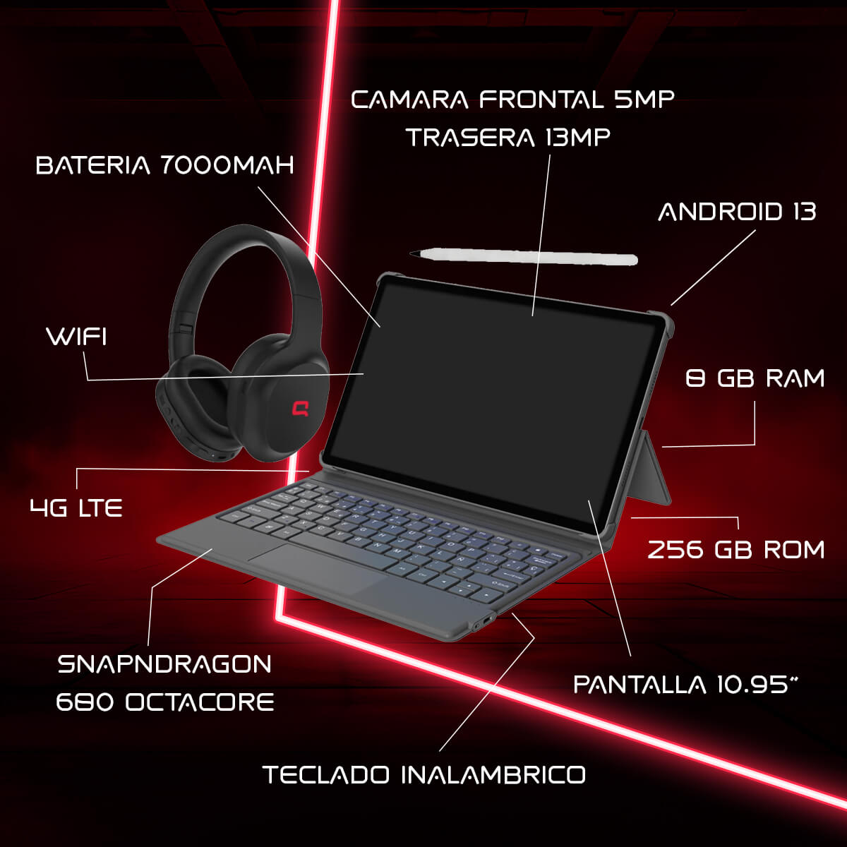 Foto 4 pulgar | Compaq Tab Pro 8 256 Gb + Teclado + Audifonos Noise Cancelling + Stylus Pen De Regalo I Android 13 Qualcomm Snap