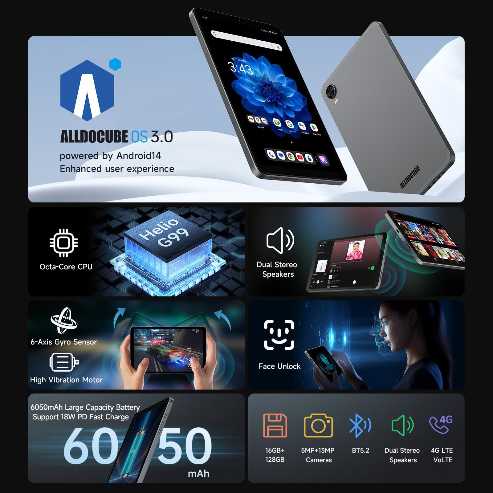 Foto 3 pulgar | Tablet Alldocube Iplay 60 Mini Pro De 8,4'', 16 Gb De Ram, 128 Gb De Rom - Venta Internacional.