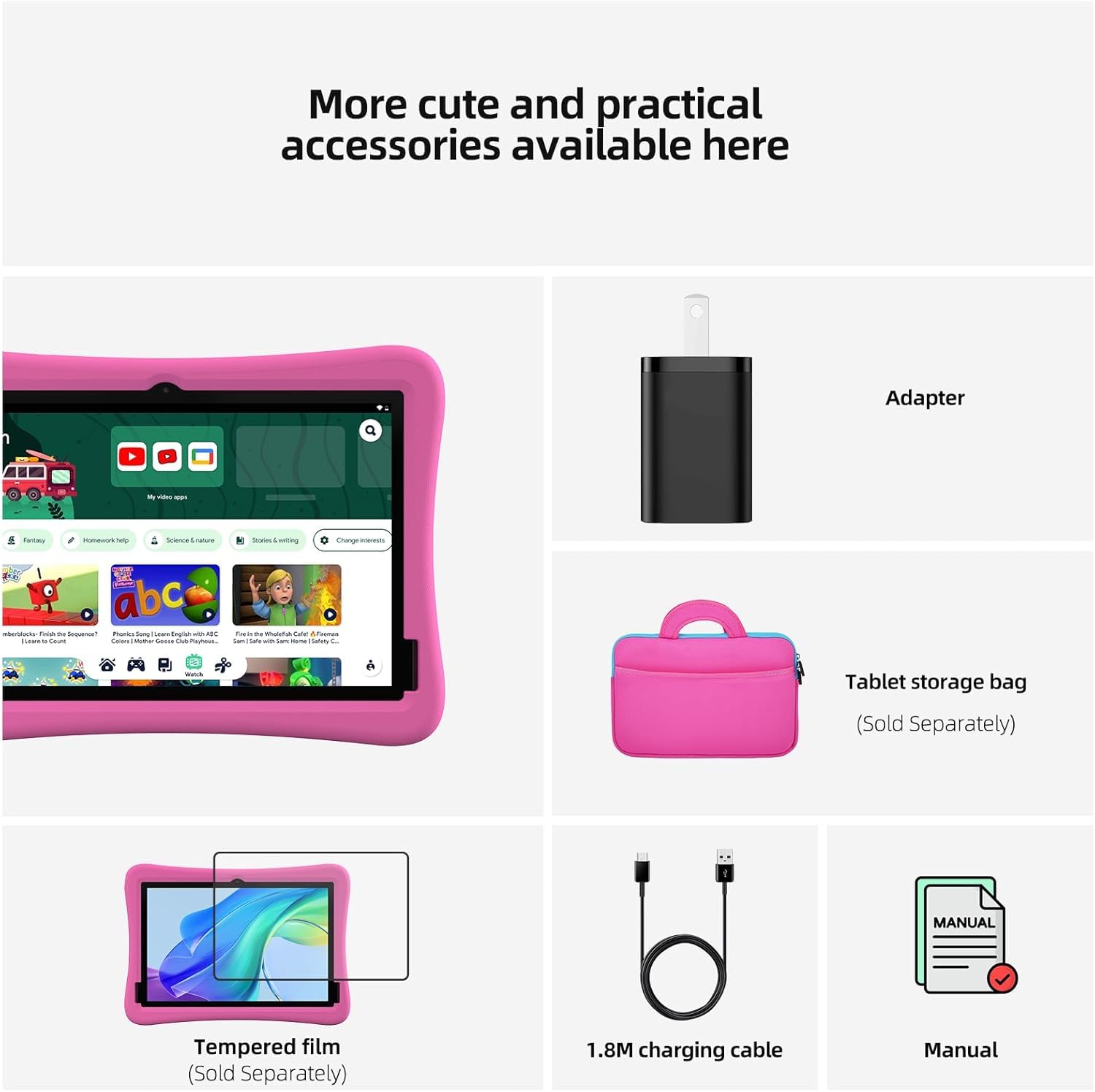 Foto 6 | Tablet Infantil Plimpton Android 14 De 10 Pulgadas, 4 Gb+64 Gb Con Funda, Color Rosa - Venta Internacional.