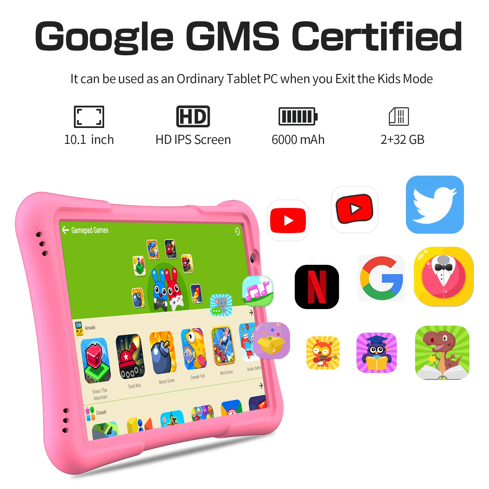 Foto 4 pulgar | Tablet Pritom 10 Kids Android 12 32 Gb, Cuádruple Núcleo, 6000 Mah, Rosa - Venta Internacional.