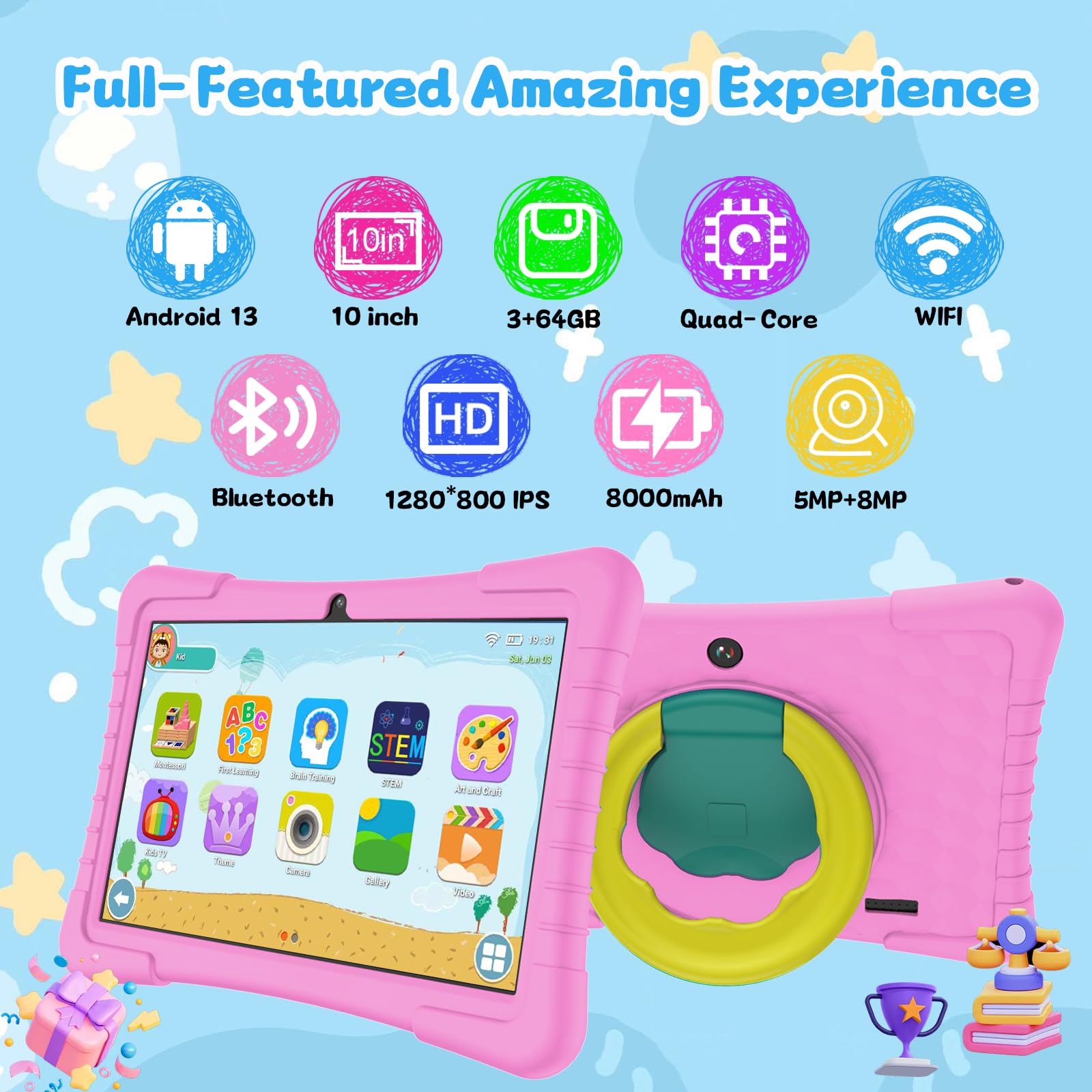 Foto 3 pulgar | Tableta Yobanse Kids De 10 Pulgadas Con Android 13, 3 Gb De Ram Y 64 Gb De Rom - Venta Internacional.