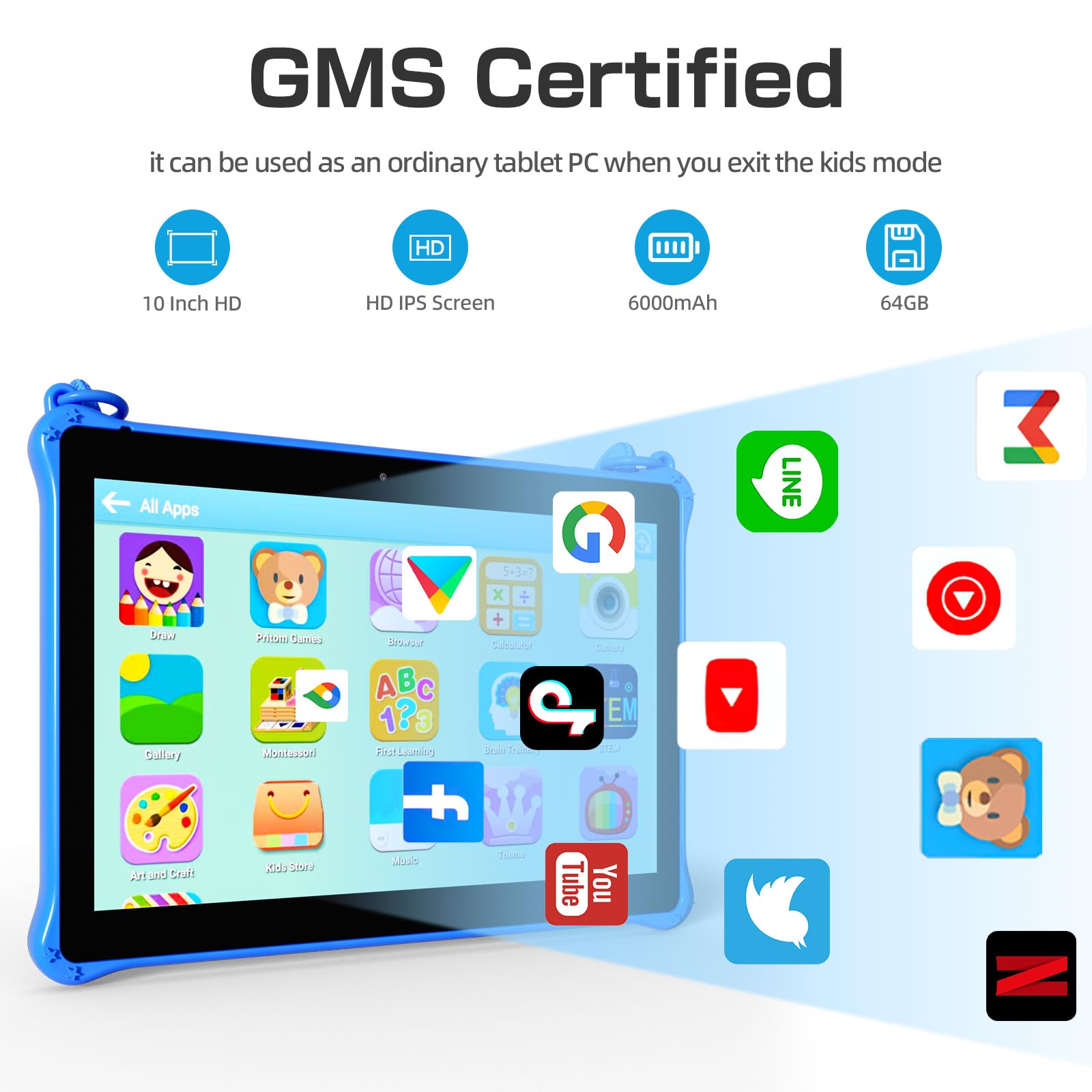 Foto 4 pulgar | Tableta Infantil Pritom Touch10 Android 13 10 Pulgadas 64 Gb Azul - Venta Internacional.