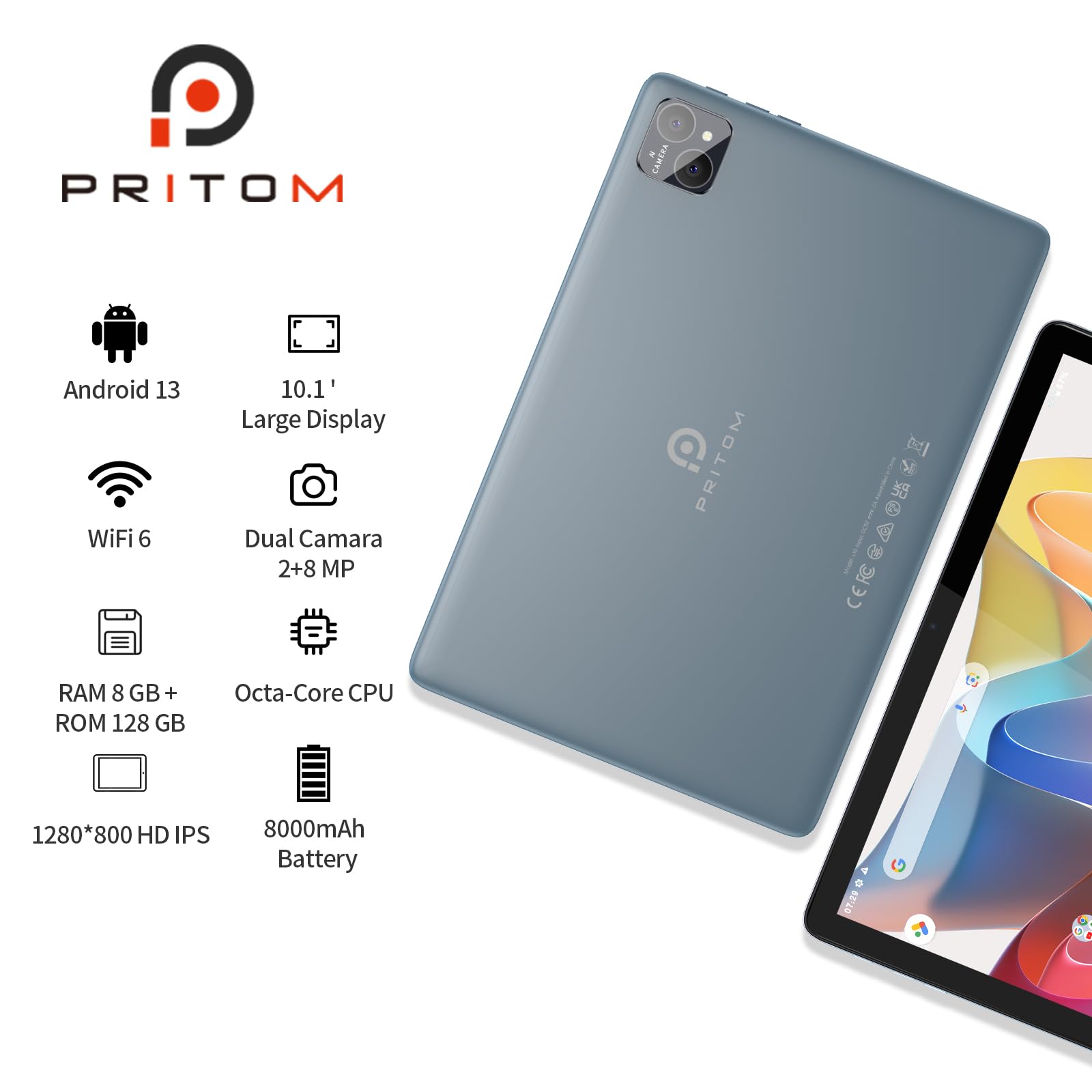 Foto 3 pulgar | Tablet Pritom Tab11 Android 13 128gb 10 Pulgadas Con Funda Gris - Venta Internacional.
