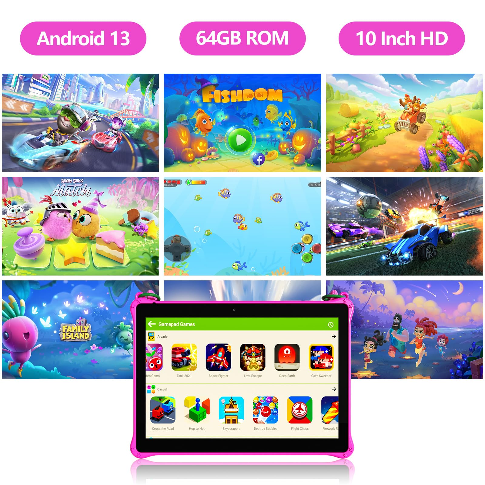 Foto 2 | Tableta Infantil Pritom M10 Android 13 De 10 Pulgadas Y 64 Gb Con Cordón Rosa - Venta Internacional.