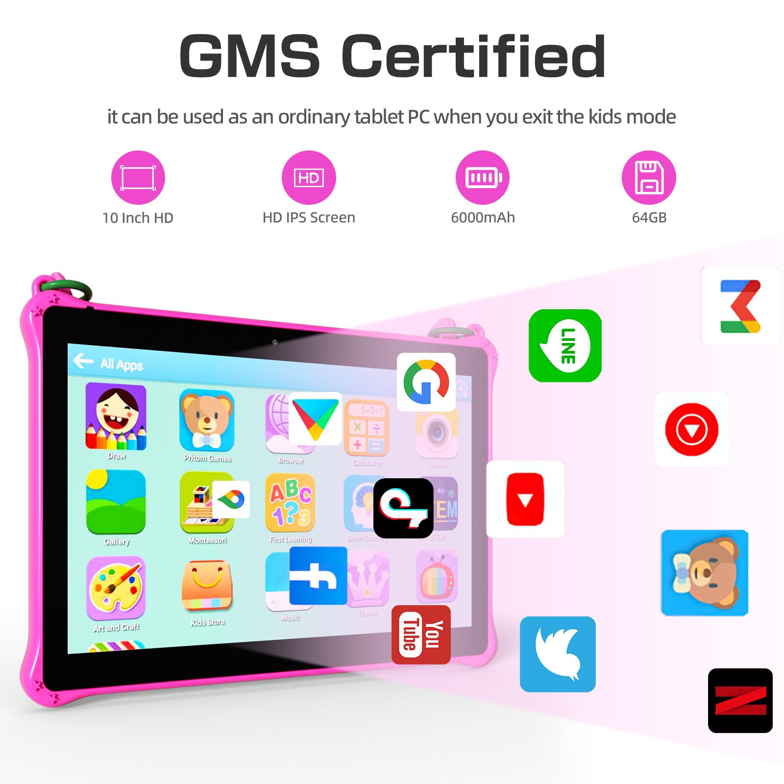 Foto 4 pulgar | Tableta Infantil Pritom M10 Android 13 De 10 Pulgadas Y 64 Gb Con Cordón Rosa - Venta Internacional.