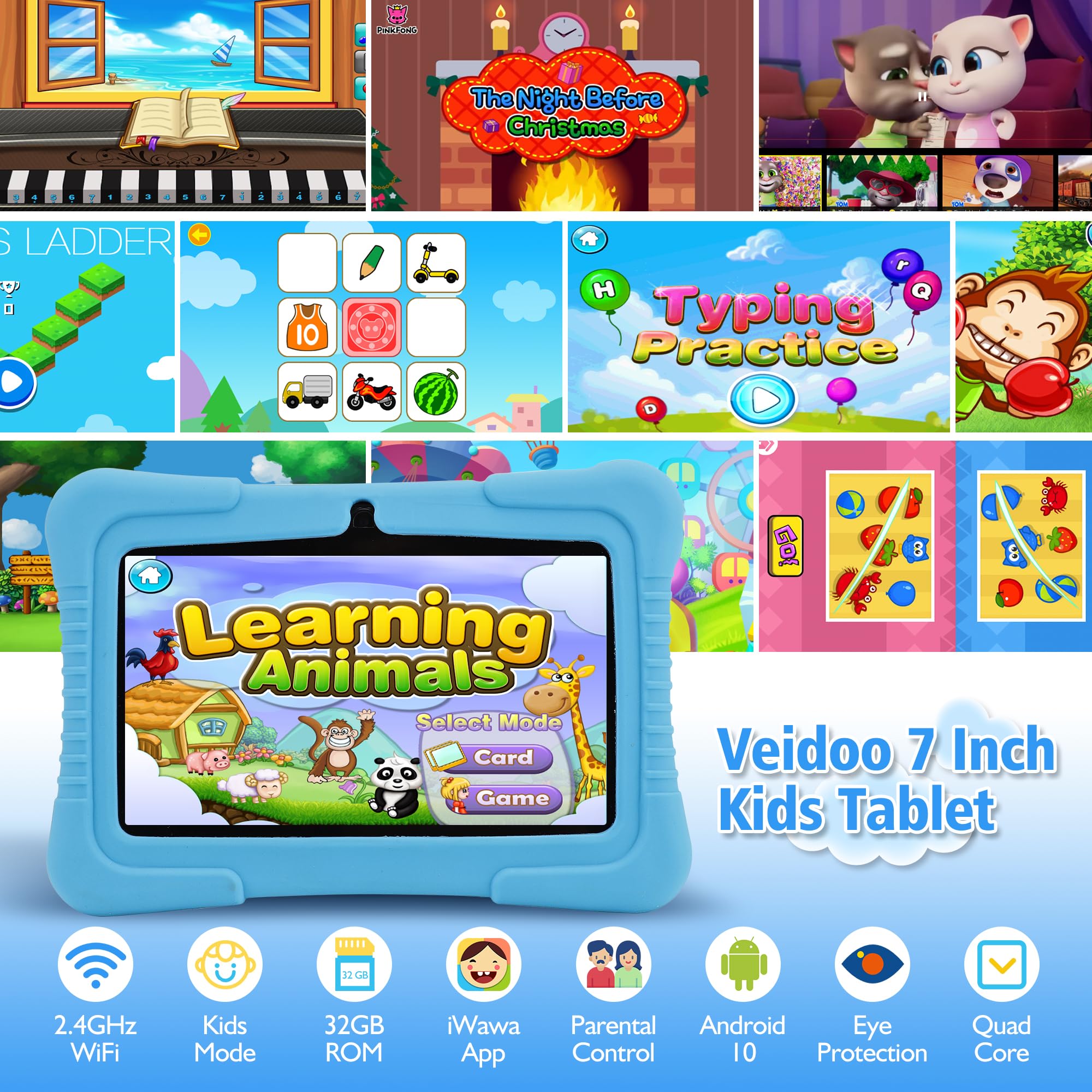 Foto 3 pulgar | Tableta Infantil Veidoo V88 De 7 Pulgadas Con Android, 2 Gb De Ram Y 32 Gb De Rom, Color Azul - Venta Internacional.