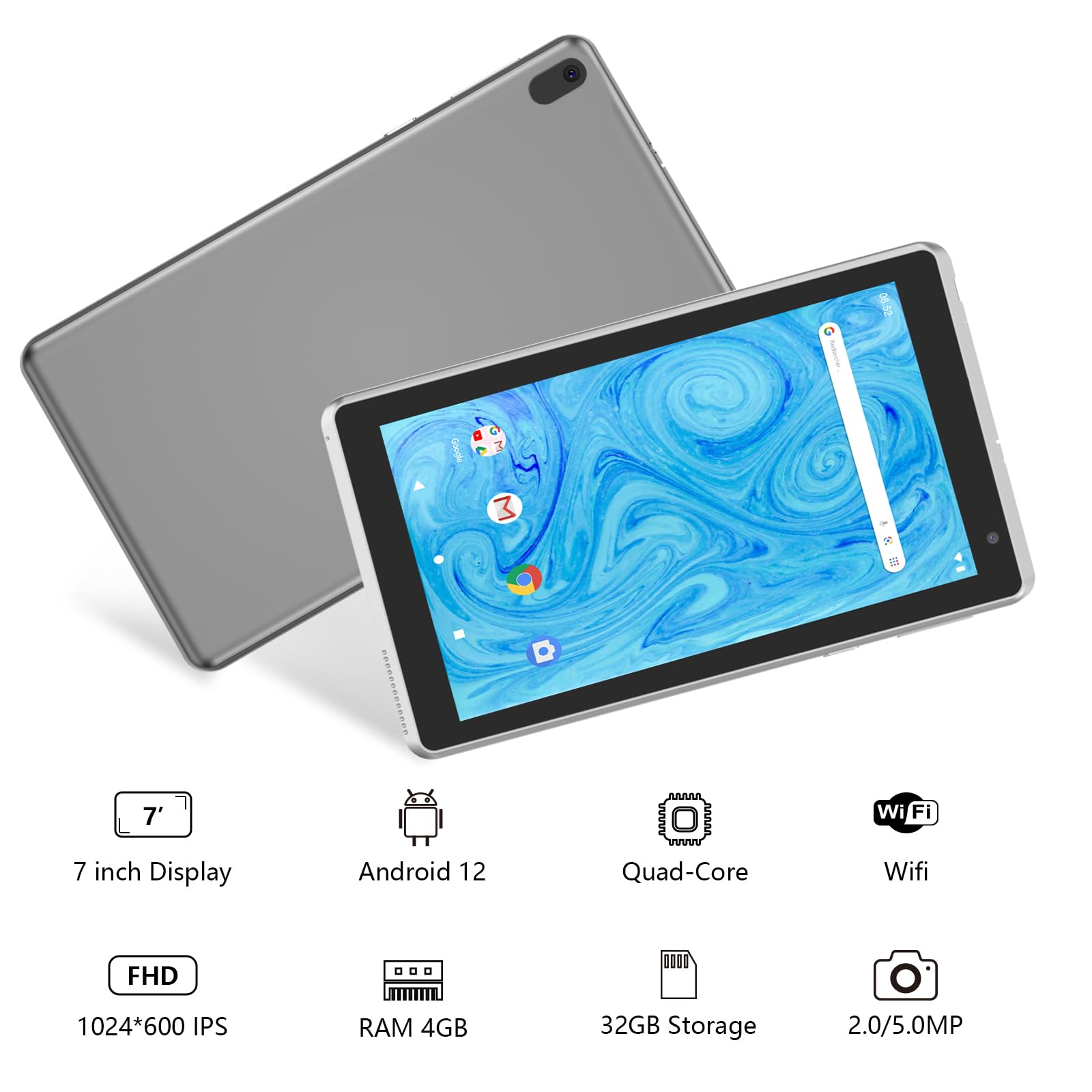 Foto 3 pulgar | Tablet Byandby Android 12.0 De 7 Pulgadas, 4 Gb De Ram, 32 Gb De Rom, Color Plateado - Venta Internacional.