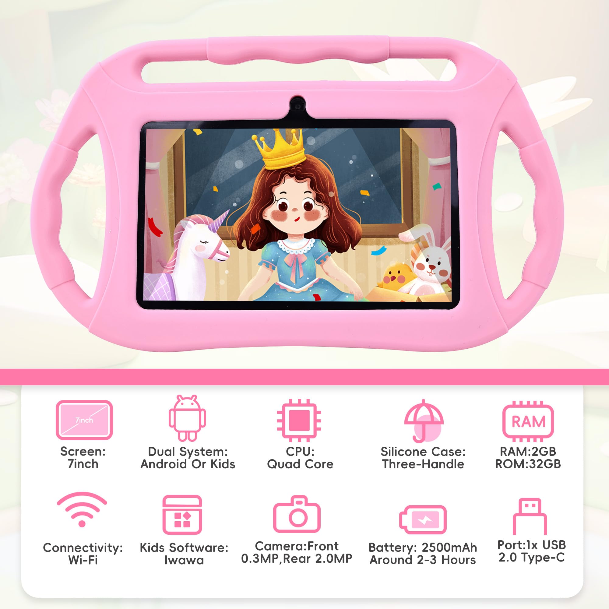 Foto 4 | Tablet Veidoo Kids de 7 Pulgadas con Android 2 Gb de Ram y 32 Gb de Rom  Rosa - Venta Internacional