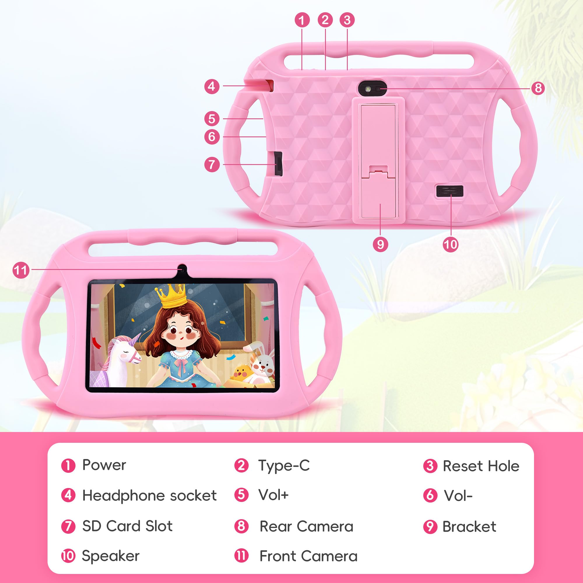 Foto 5 | Tablet Veidoo Kids de 7 Pulgadas con Android 2 Gb de Ram y 32 Gb de Rom  Rosa - Venta Internacional