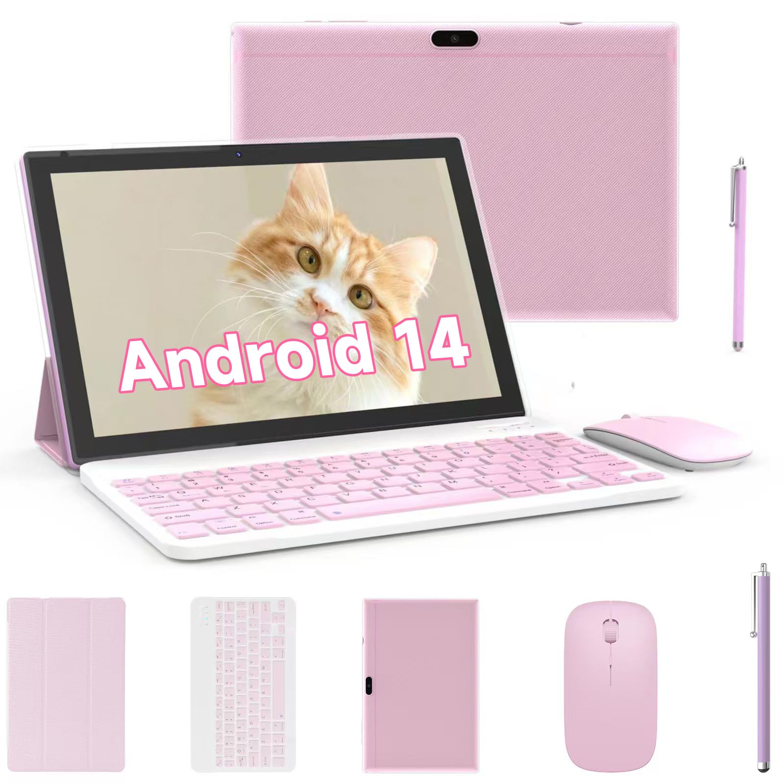 Tablet 2 en 1 Zzb Android 14 de 10" 8 GB + 64 GB con Teclado Rosa - Venta Internacional