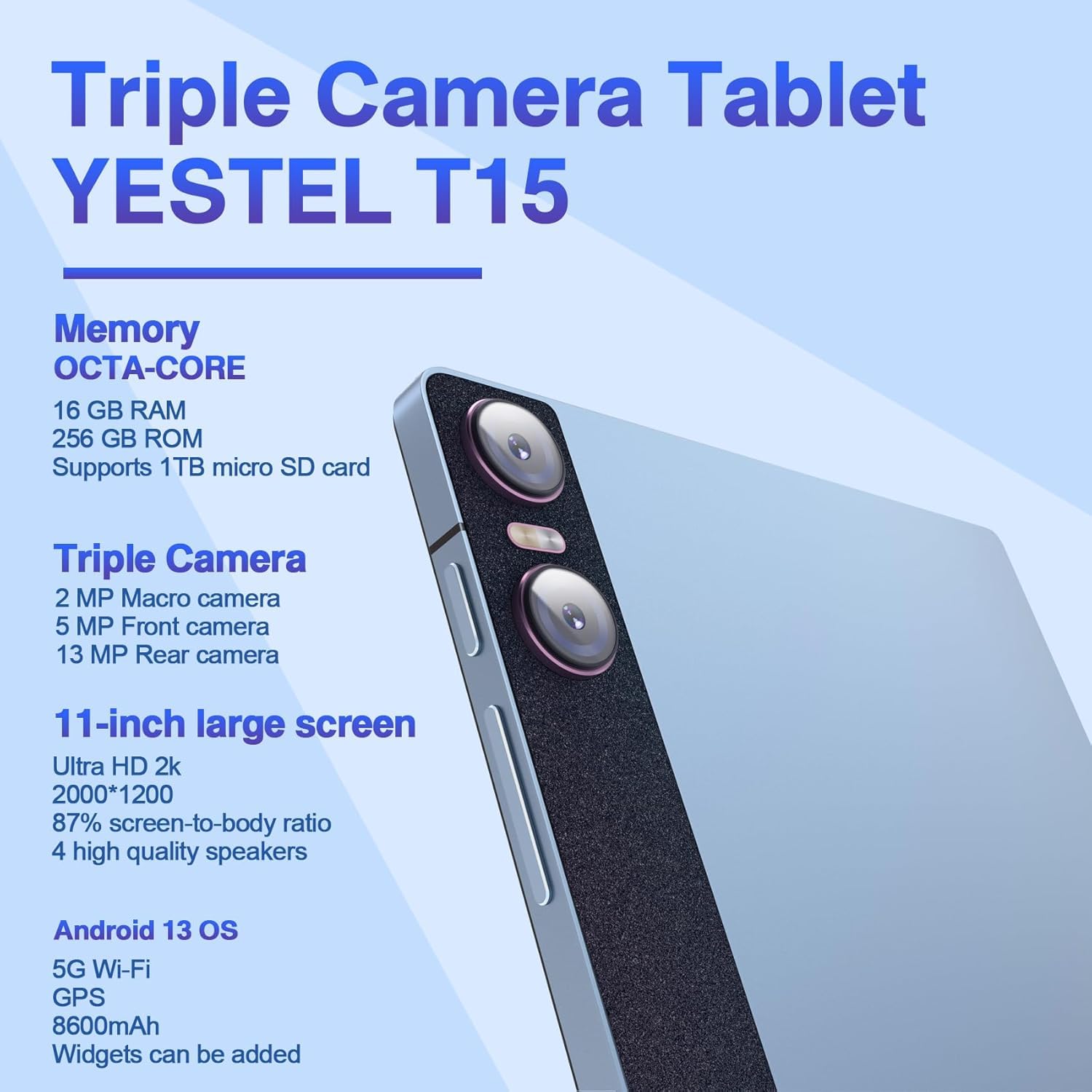 Foto 2 | Tableta Yestel T15 2024 Android 13 11 Pulgadas 16 Gb Ram 256 Gb Rom - Venta Internacional