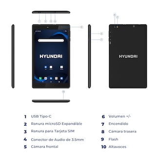 Foto 3 | Tableta Hyundai Hytab Plus 8'' 1280x800, 2gb Ram, 32gb, Android 10, 2mp/5mp - Negro