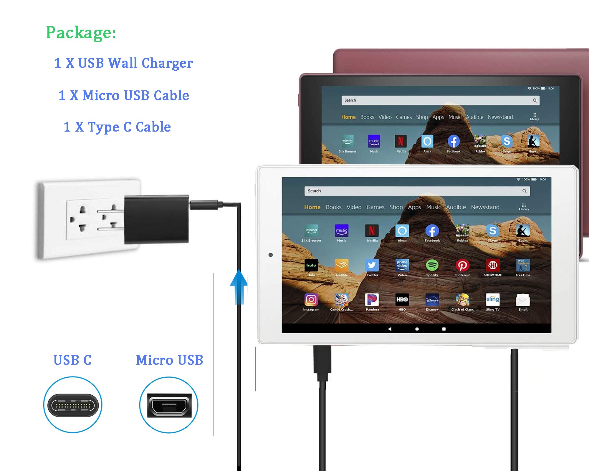 Foto 3 pulgar | Cargador Rápido Toniwa Fit Para Tableta Fire Hd10 Con Cable De 1,5 M - Venta Internacional.