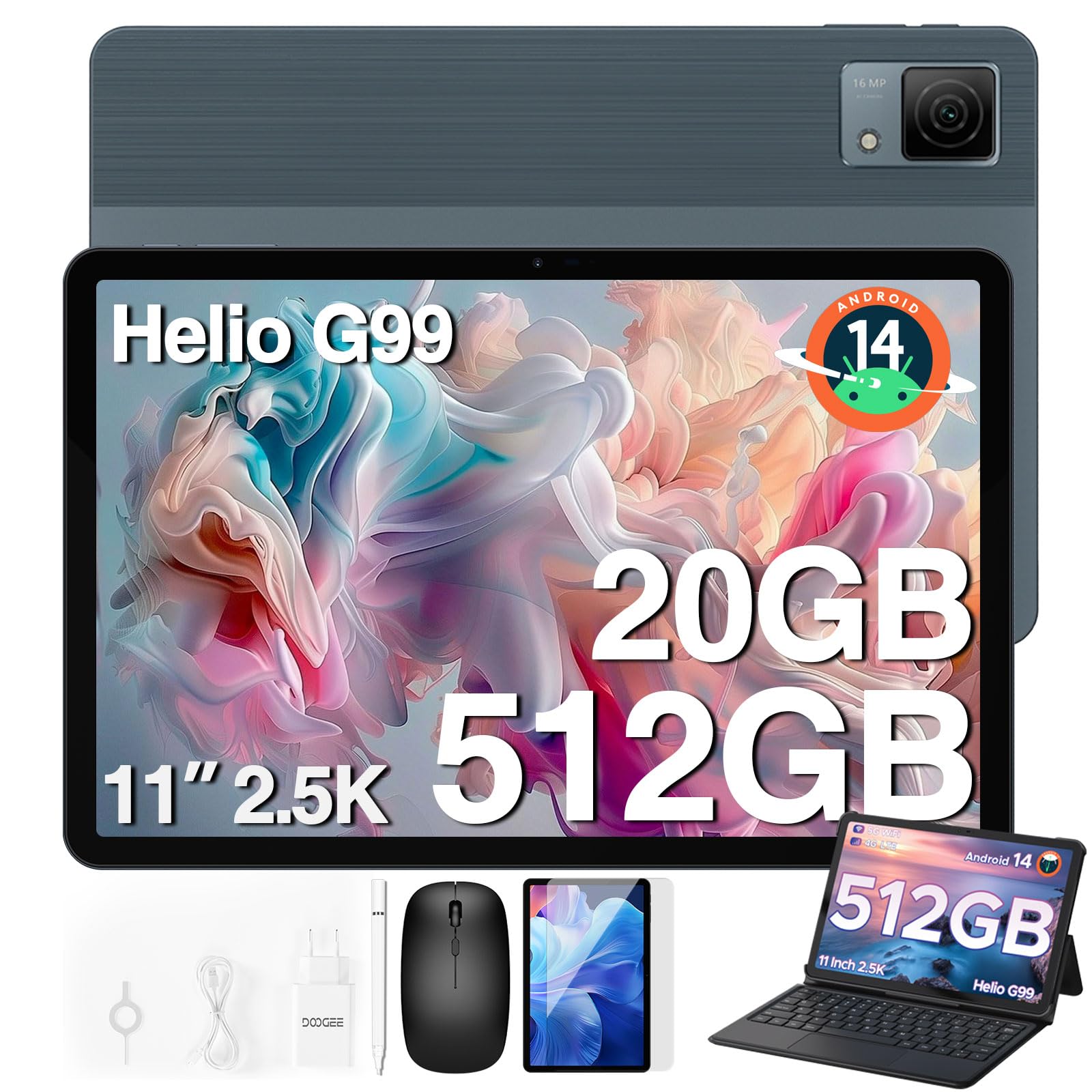 Tablet Doogee T40 De 11 Pulgadas, 2,5 K, 20 Gb+512 Gb/2 Tb, Android 14 - Venta Internacional.