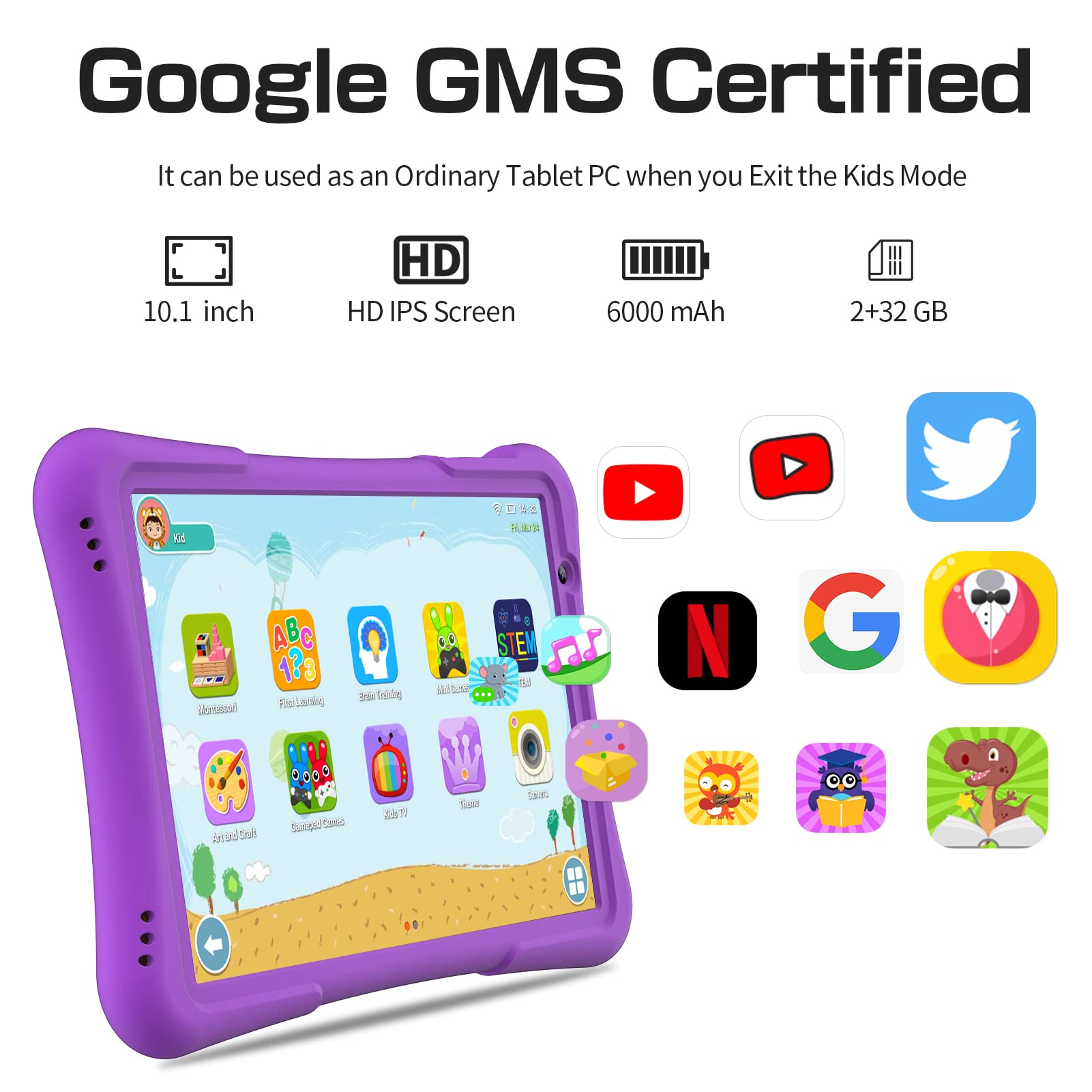 Foto 4 pulgar | Tablet Pritom 10 Kids Android 14 32 Gb, Cuádruple Núcleo, 6000 Mah, Violeta - Venta Internacional.
