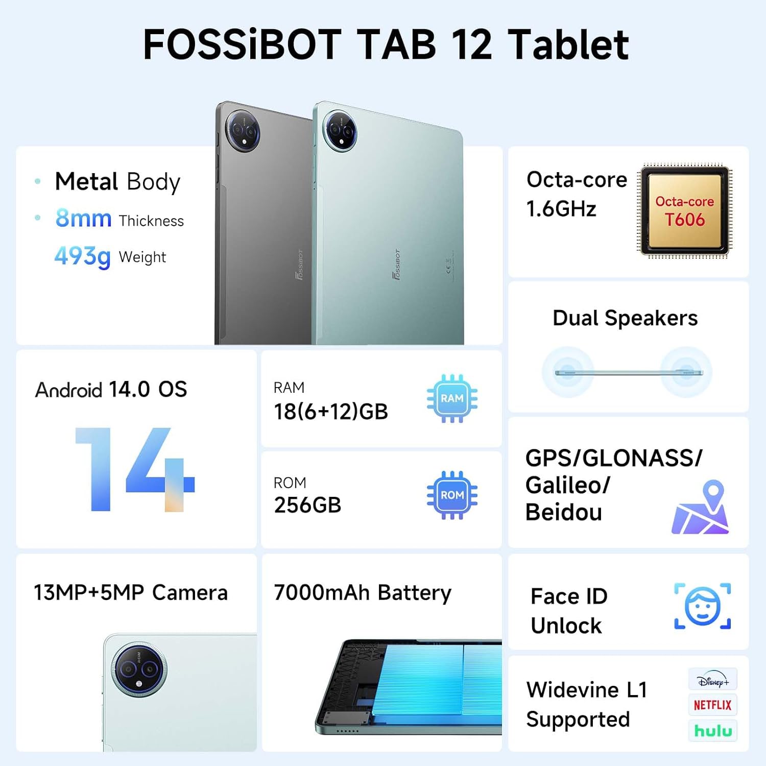 Foto 3 | Tablet Fossibot Tab 12 De 18 Gb+256 Gb  10 95 Pulgadas  Android 14  7000 Mah - Venta Internacional.
