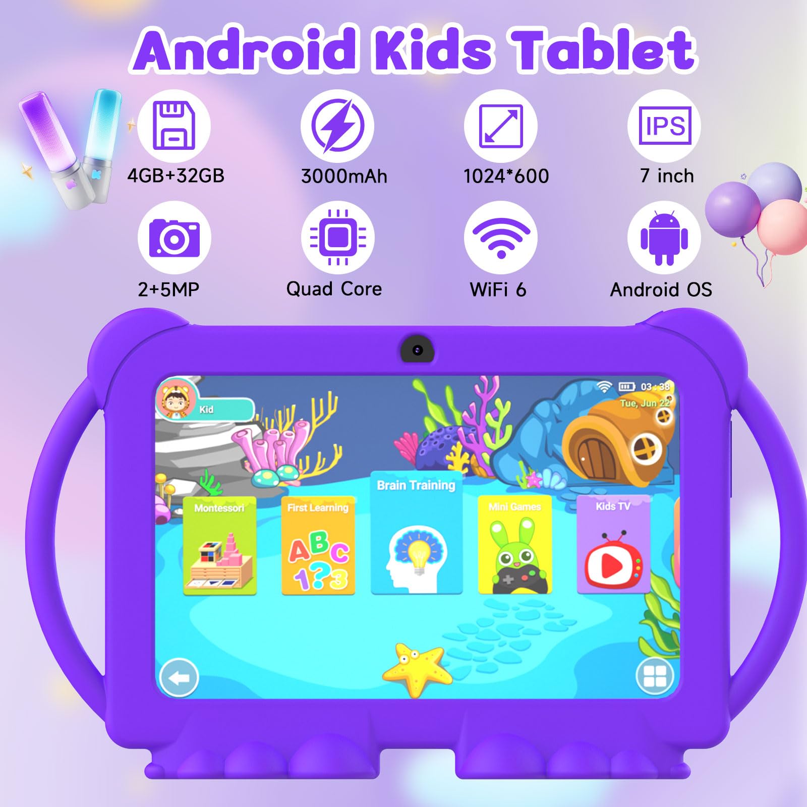 Foto 3 pulgar | Tablet Zzb Kids De 7 Pulgadas Con Android 12  4 Gb De Ram  32 Gb De Rom - Venta Internacional.