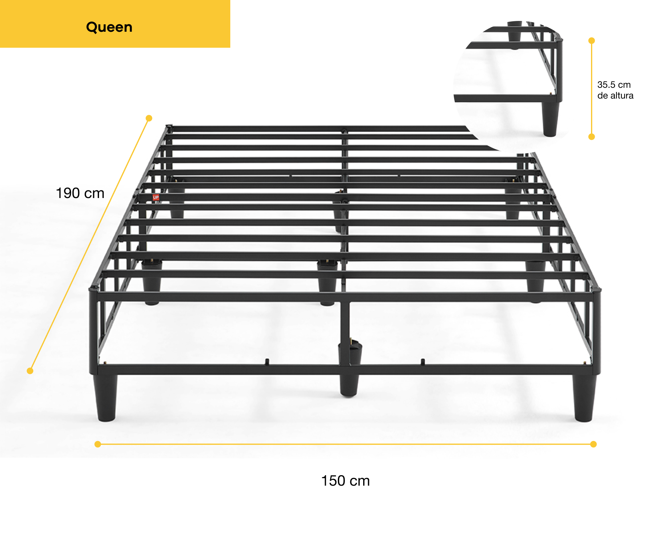 Foto 7 pulgar | Base de Cama De Metal Nooz Queen Size Tipo Box con Funda Gris