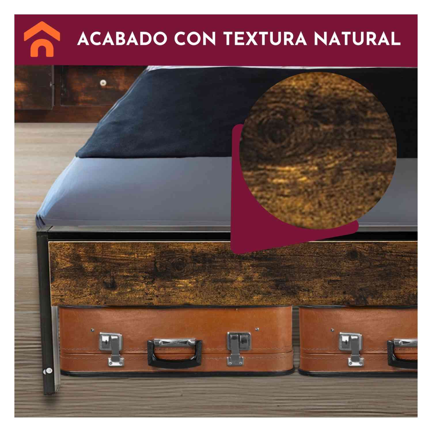 Foto 4 pulgar | Base Cama Matrimonial Usb Country Tipo Madera Moderna Houzer