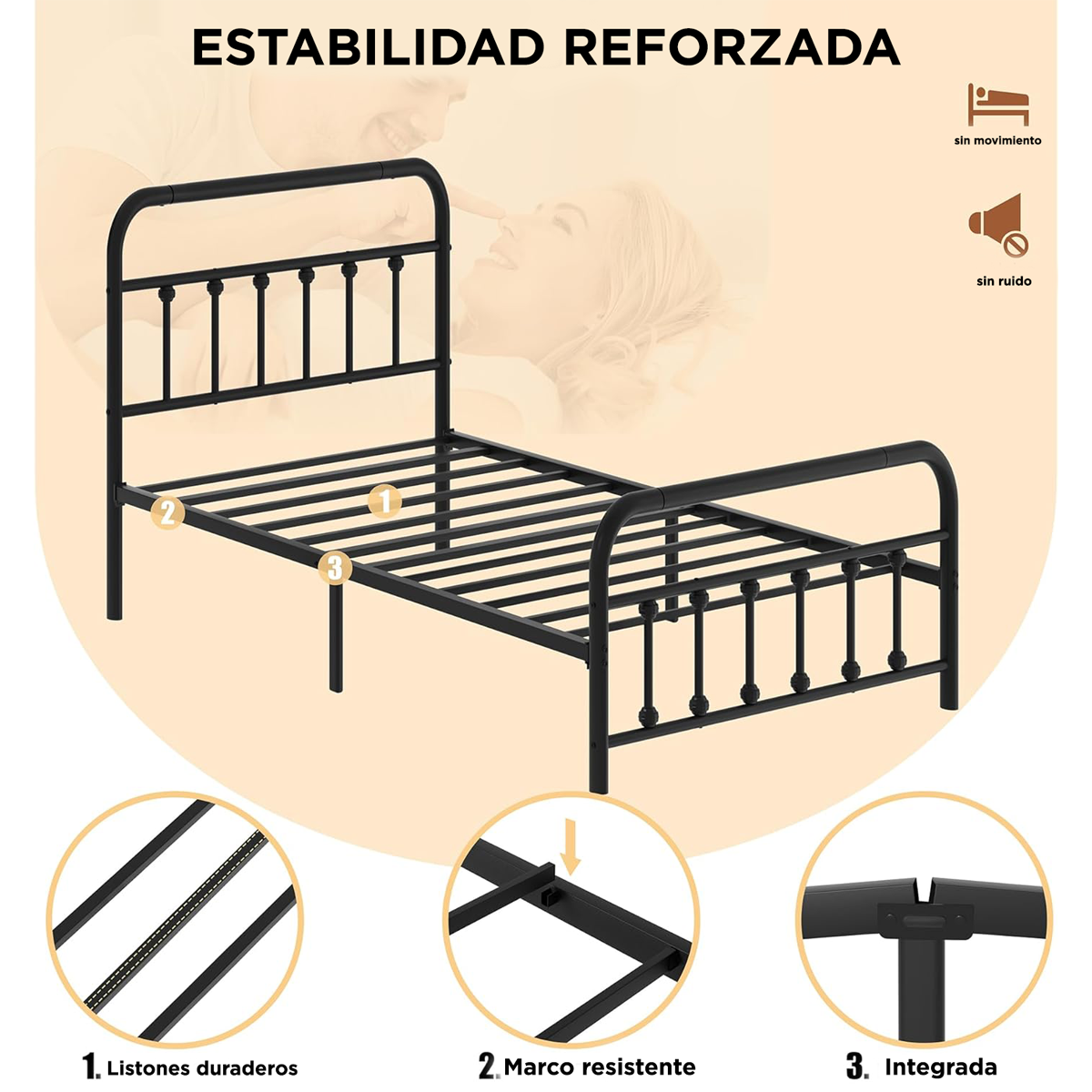 Foto 5 pulgar | Base De Cama Acero Reforzada Individual Diseño Elegante