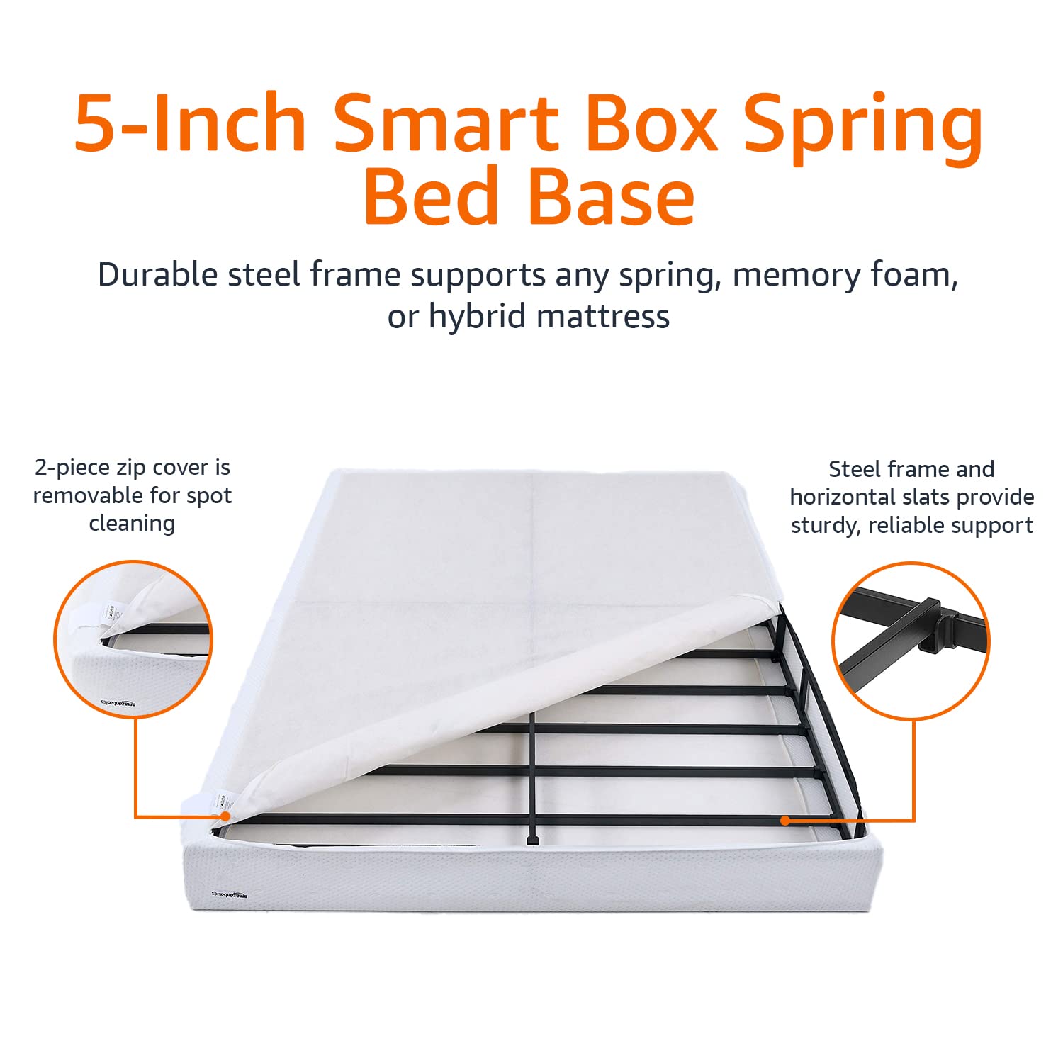 Foto 3 | Base De Cama Amazon Basics Smart Box Spring De 5 Pulgadas, Color Blanco Completo - Venta Internacional.