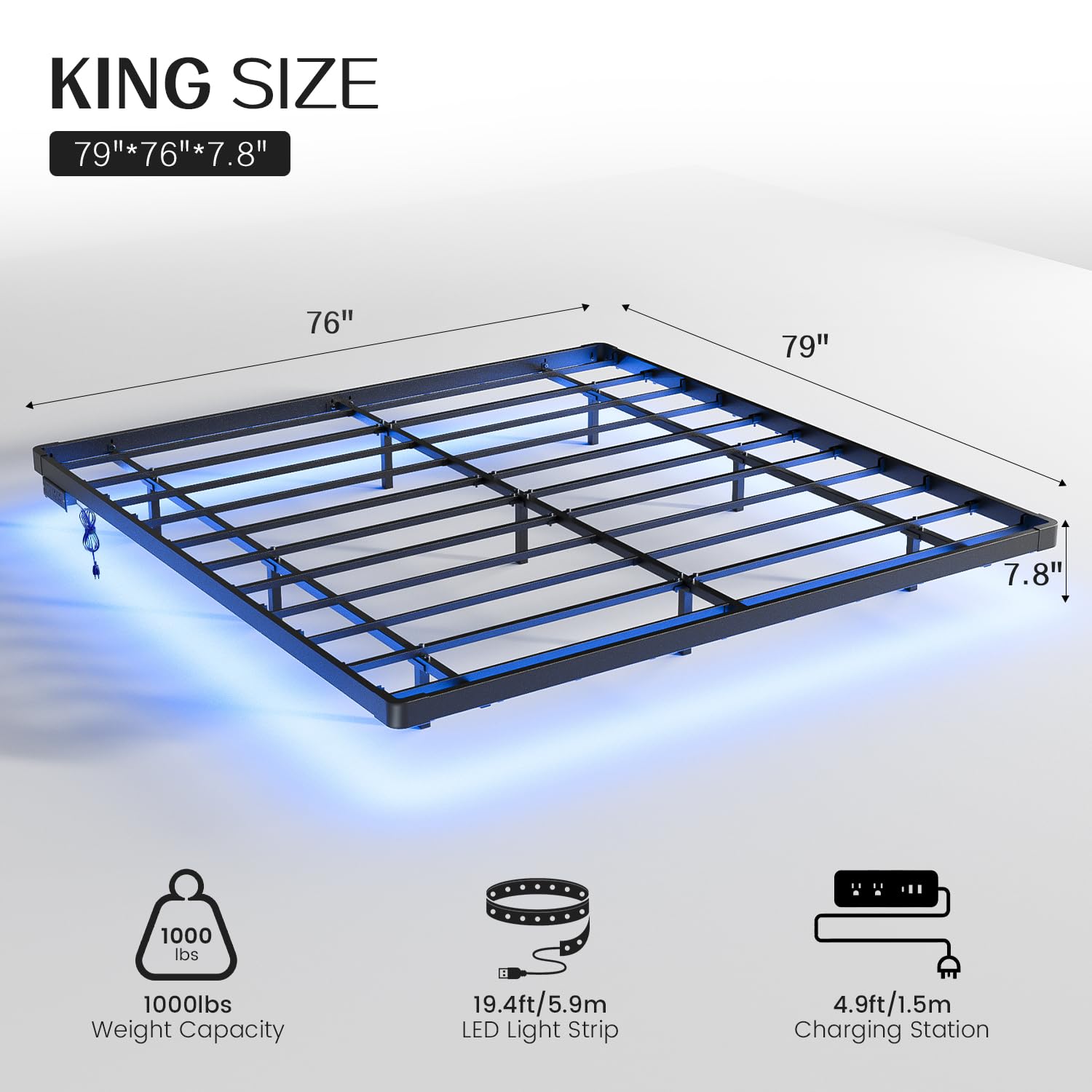 Foto 3 pulgar | Somier Flotante Olevs De Metal Tamaño King Con Luz Led Y Cargador - Venta Internacional.
