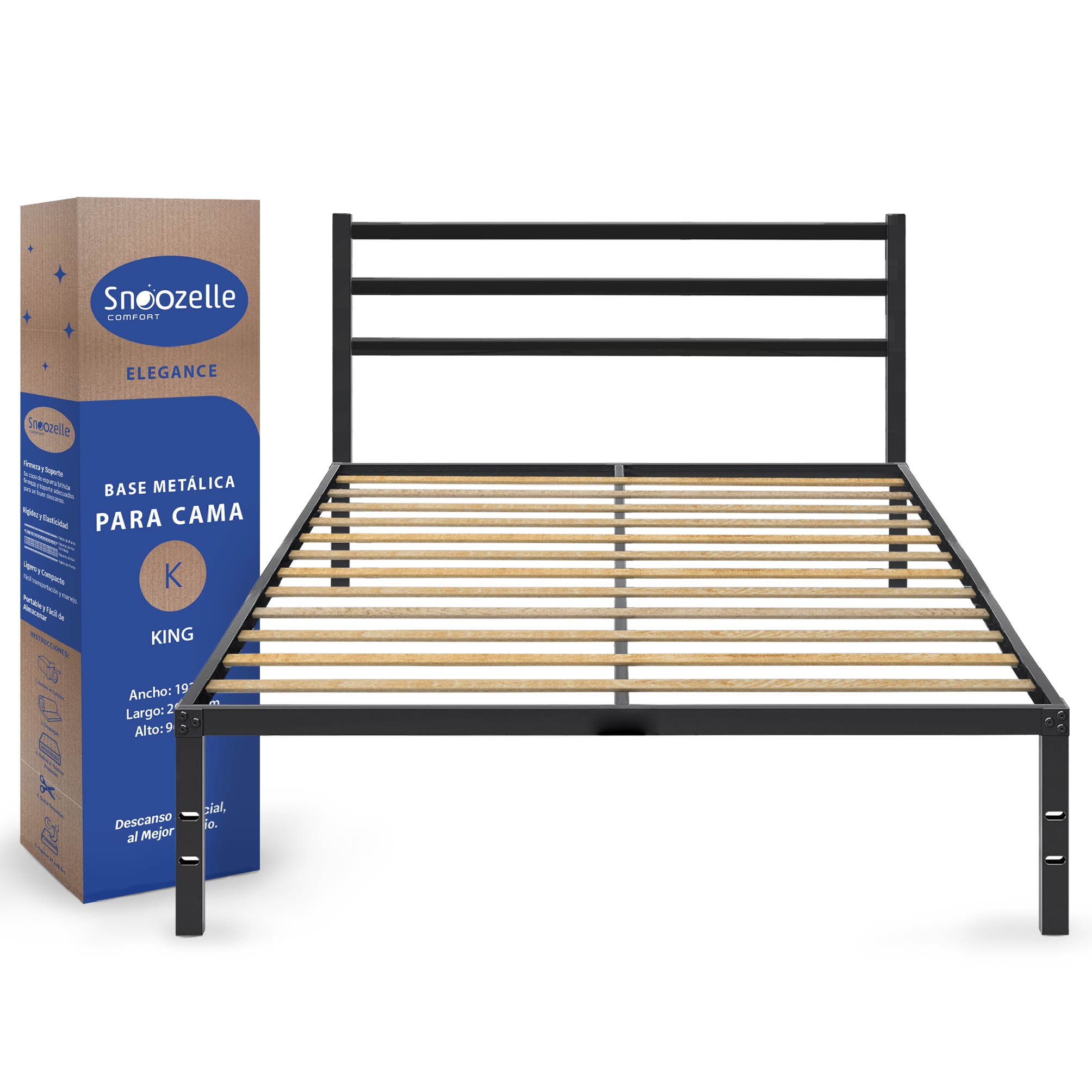 Magma Life Base De Cama King Size Con Cabecera De Metal Resistente, Plataforma Con Espacio De Almacenamiento, F