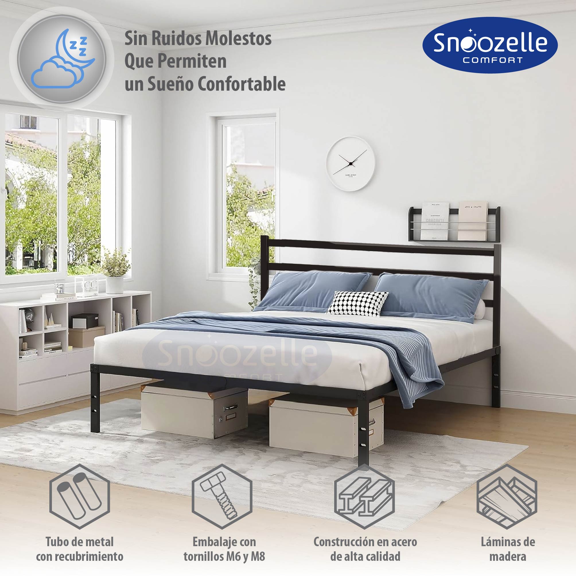 Foto 3 pulgar | Magma Life Base De Cama King Size Con Cabecera De Metal Resistente, Plataforma Con Espacio De Almacenamiento, F