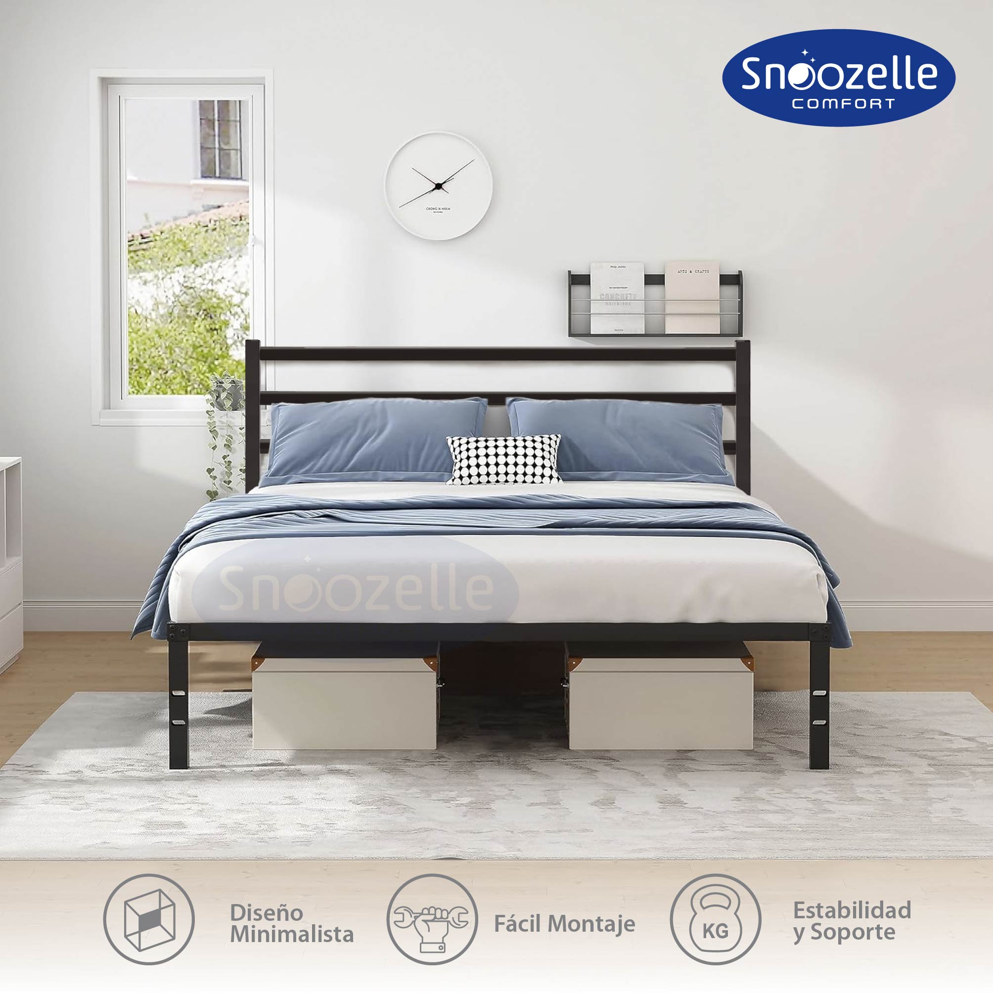 Foto 4 pulgar | Magma Life Base De Cama King Size Con Cabecera De Metal Resistente, Plataforma Con Espacio De Almacenamiento, F