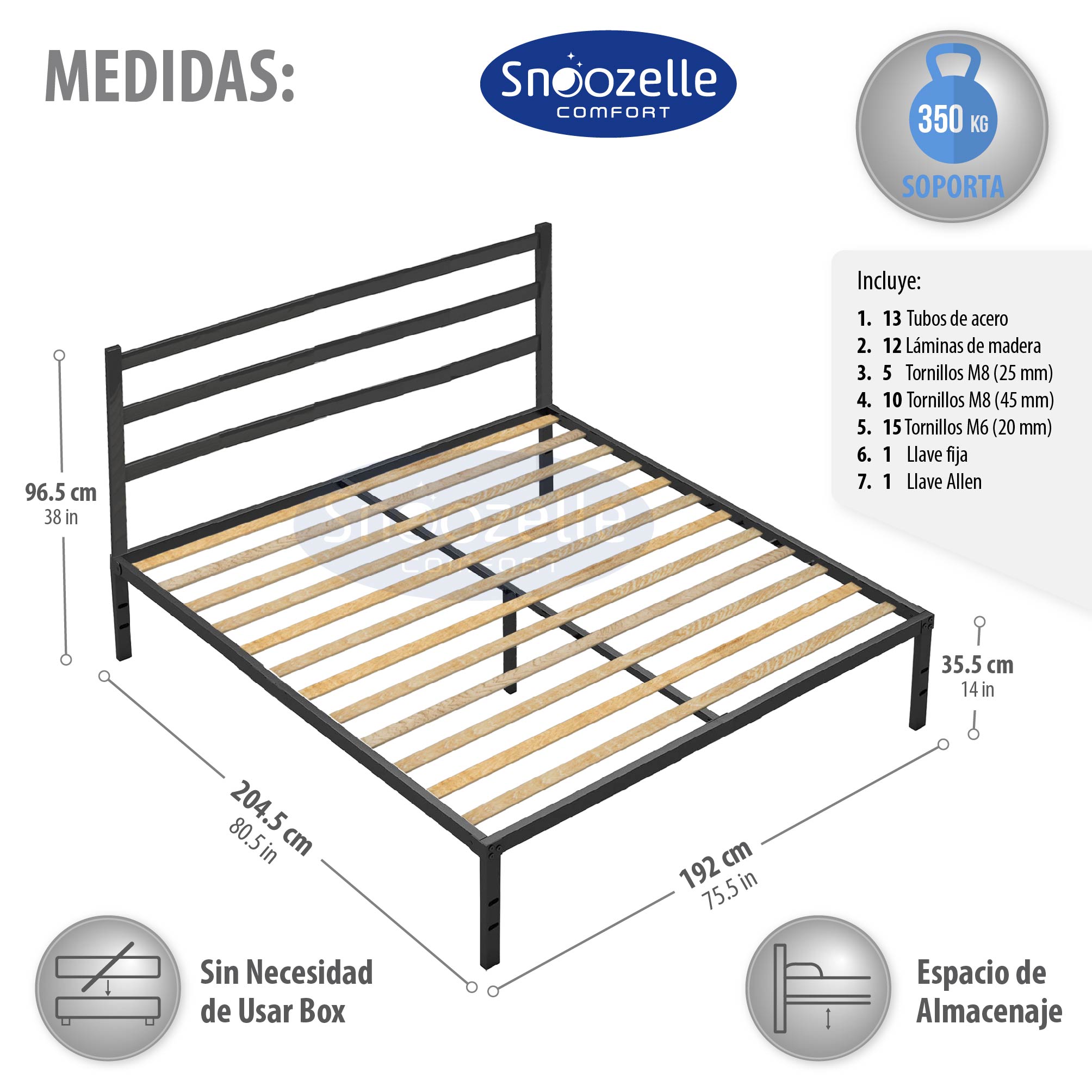Foto 5 pulgar | Magma Life Base De Cama King Size Con Cabecera De Metal Resistente, Plataforma Con Espacio De Almacenamiento, F
