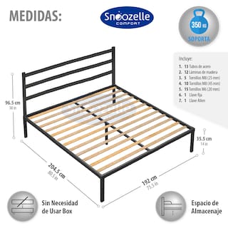 Foto 4 | Magma Life Base De Cama King Size Con Cabecera De Metal Resistente, Plataforma Con Espacio De Almacenamiento, F