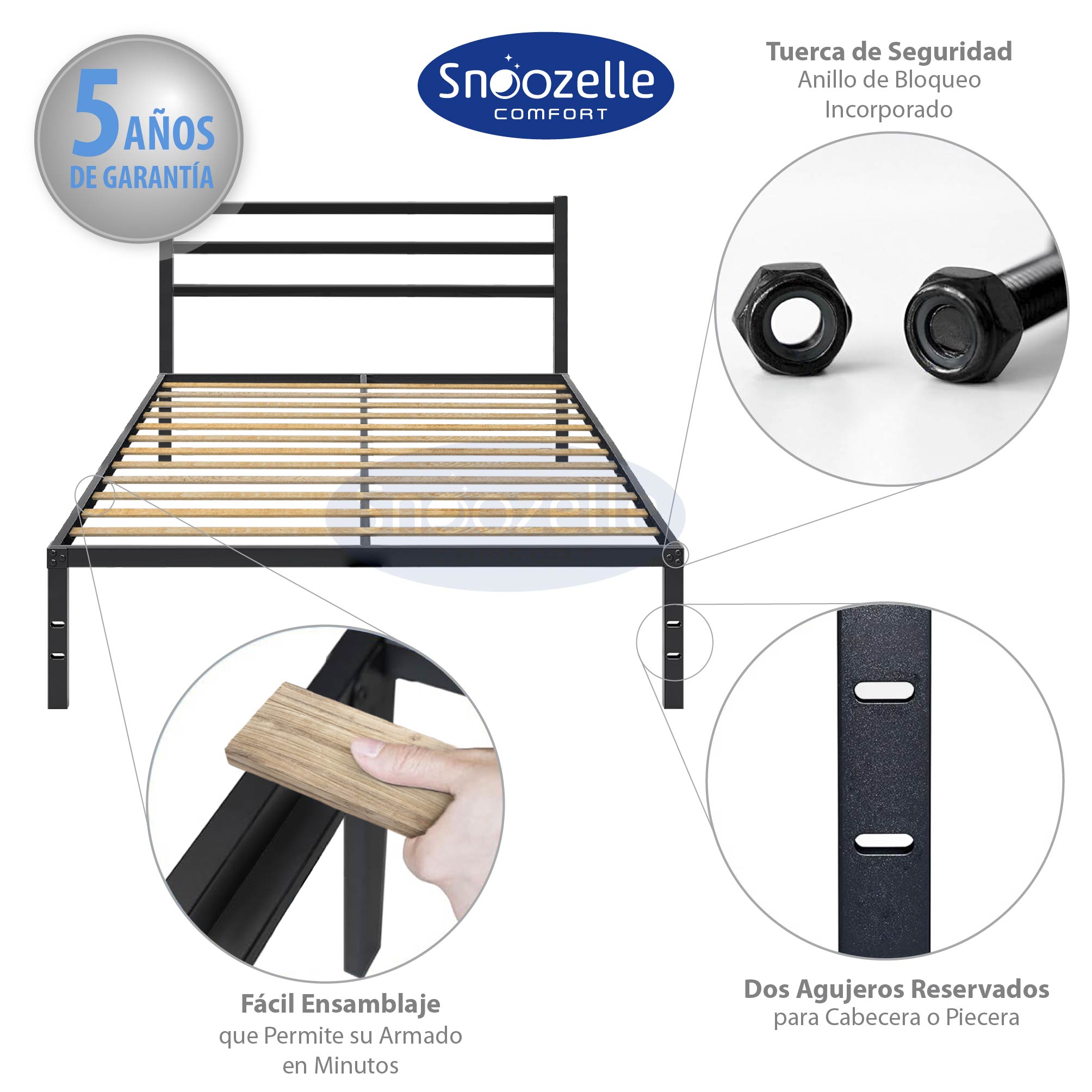 Foto 6 pulgar | Magma Life Base De Cama King Size Con Cabecera De Metal Resistente, Plataforma Con Espacio De Almacenamiento, F