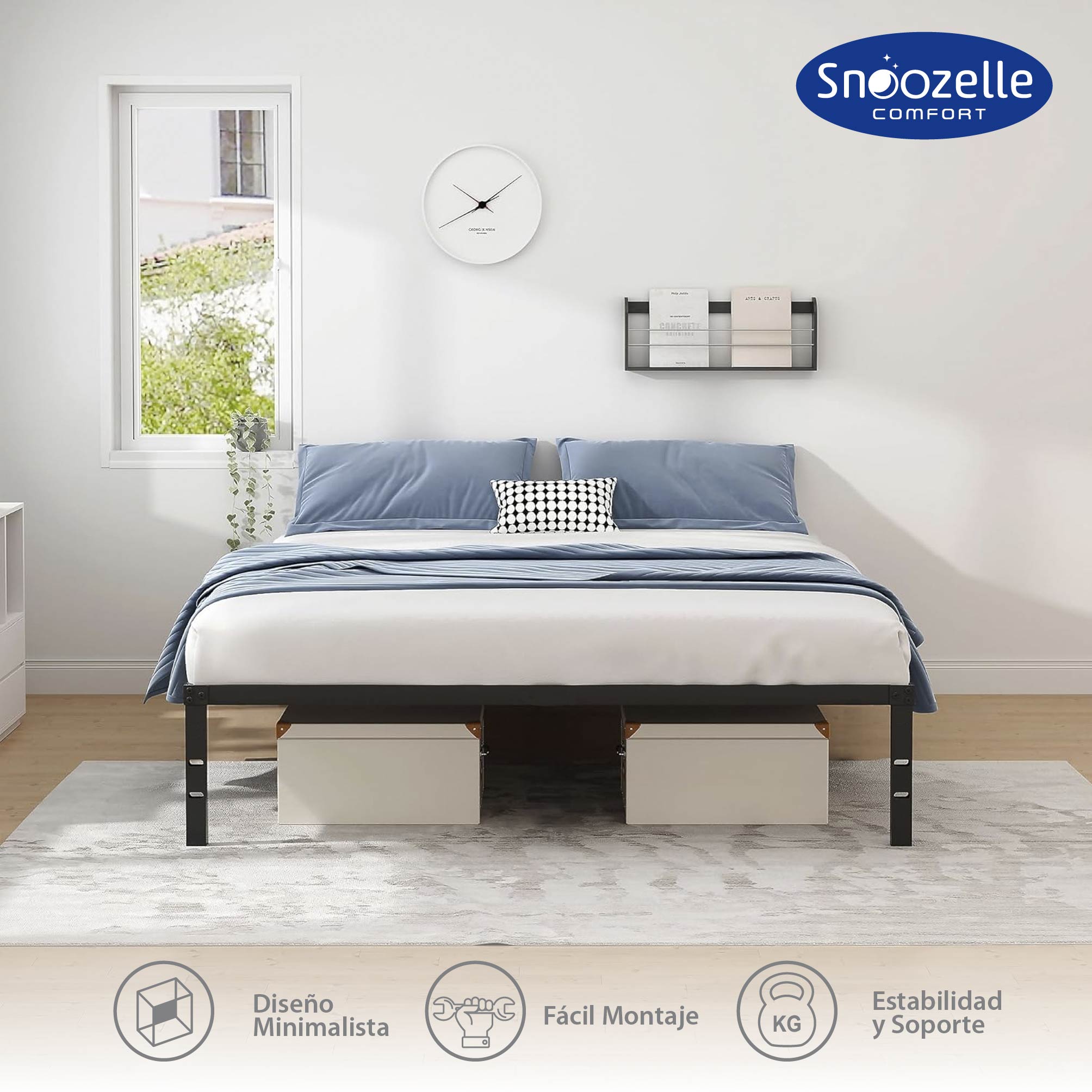 Foto 3 | Magma Life Base De Cama Queen Size De Metal Resistente, Plataforma Con Espacio De Almacenamiento, Fácil Armado,