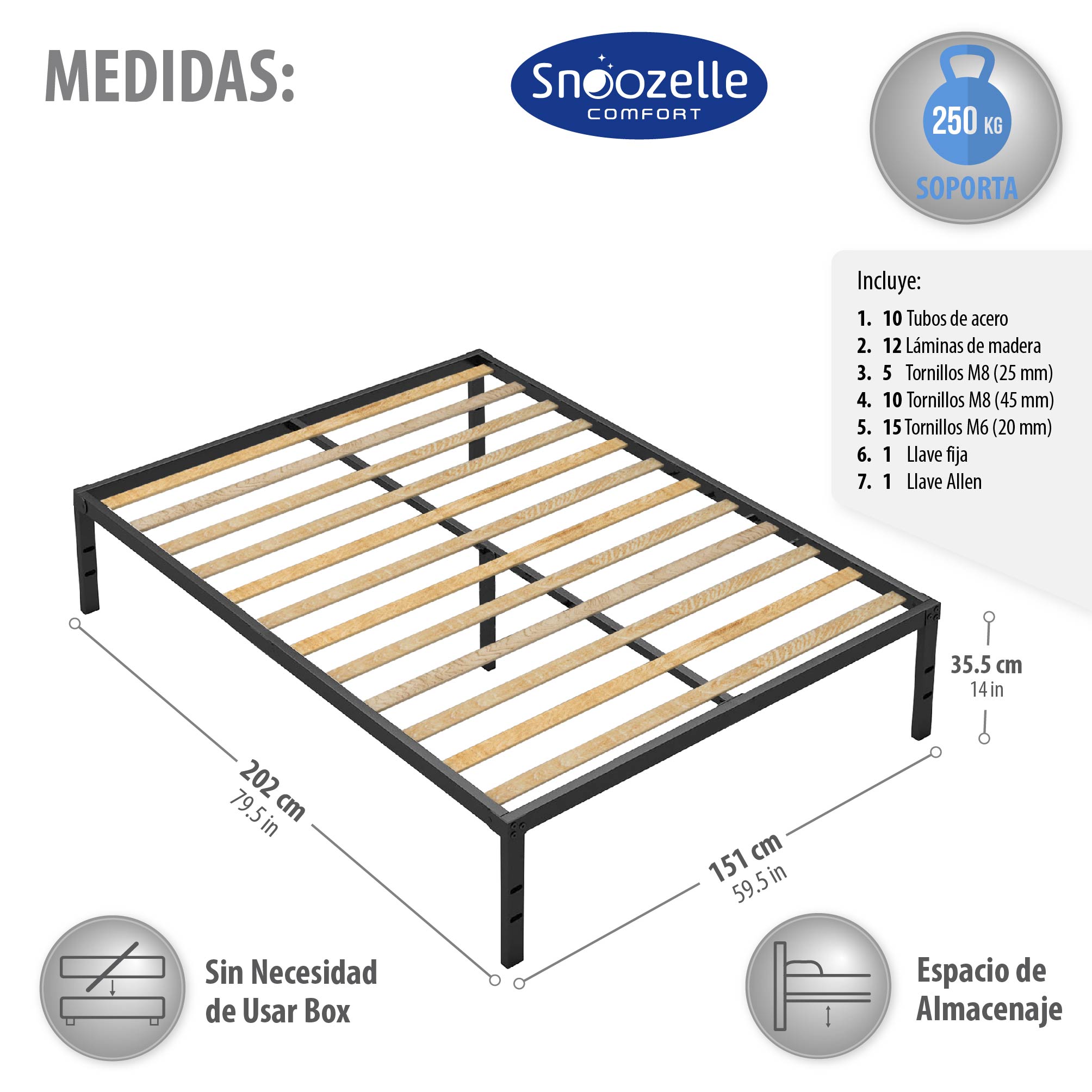 Foto 5 pulgar | Magma Life Base De Cama Queen Size De Metal Resistente, Plataforma Con Espacio De Almacenamiento, Fácil Armado,