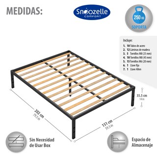 Foto 4 | Magma Life Base De Cama Queen Size De Metal Resistente, Plataforma Con Espacio De Almacenamiento, Fácil Armado,