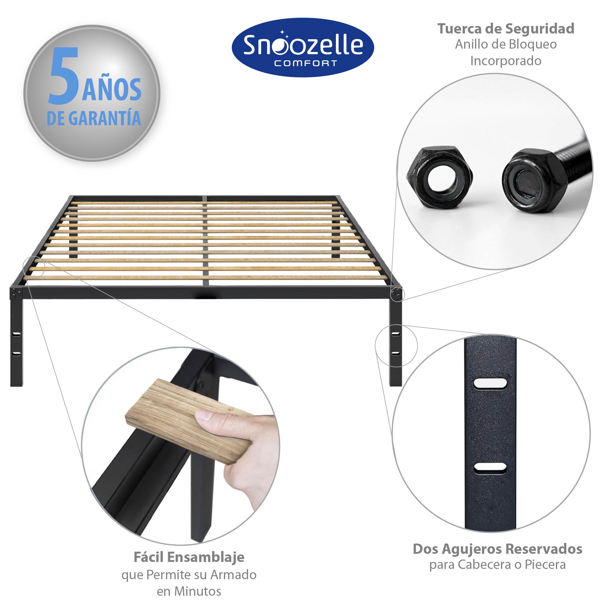 Foto 6 pulgar | Magma Life Base De Cama Queen Size De Metal Resistente, Plataforma Con Espacio De Almacenamiento, Fácil Armado,