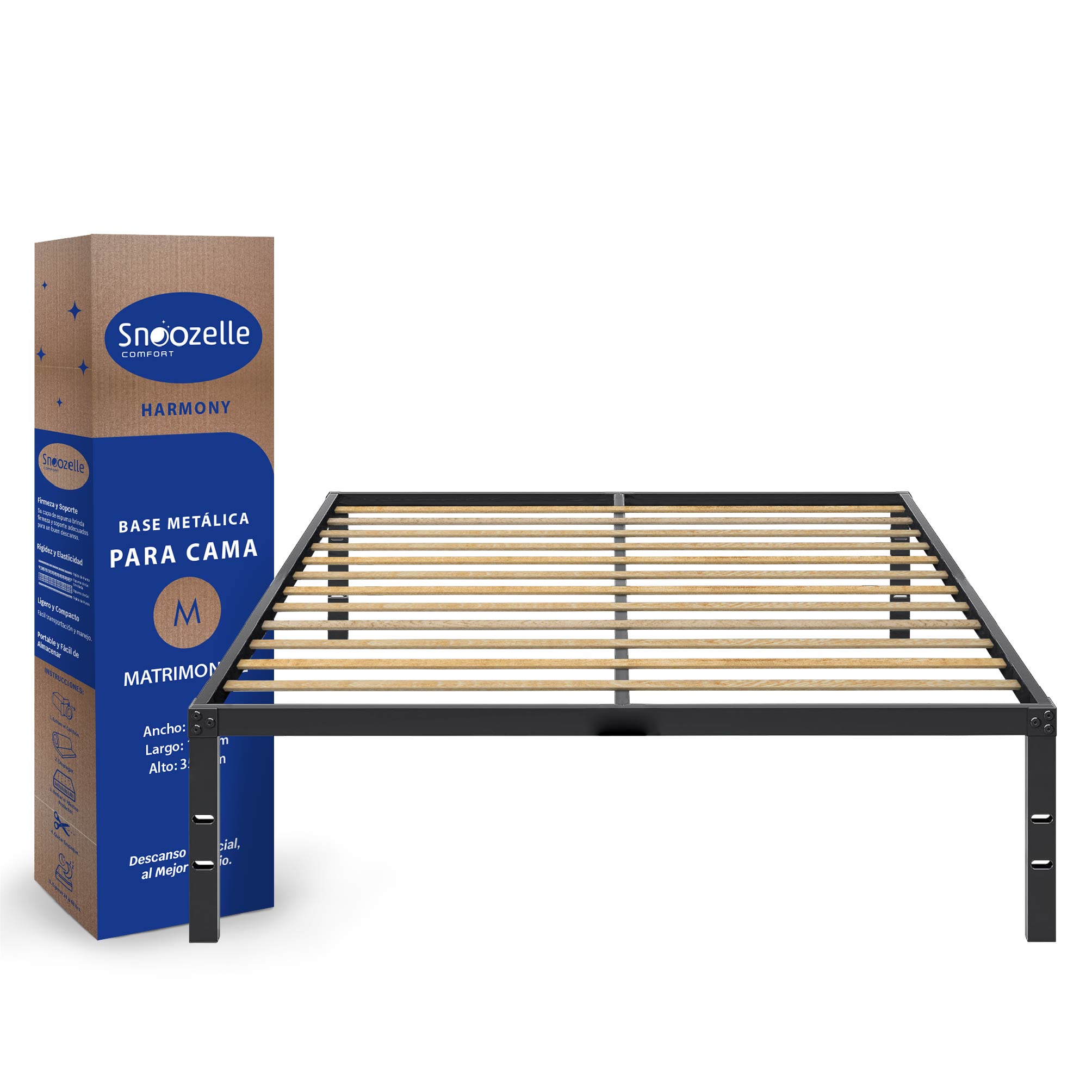 Magma Life Base De Cama Matrimonial De Metal Resistente, Plataforma Con Espacio De Almacenamiento, Fácil Armado