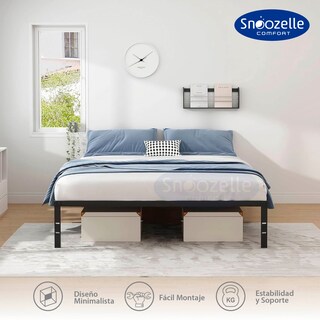Foto 3 | Magma Life Base De Cama Matrimonial De Metal Resistente, Plataforma Con Espacio De Almacenamiento, Fácil Armado