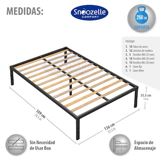 Foto 4 | Magma Life Base De Cama Matrimonial De Metal Resistente, Plataforma Con Espacio De Almacenamiento, Fácil Armado