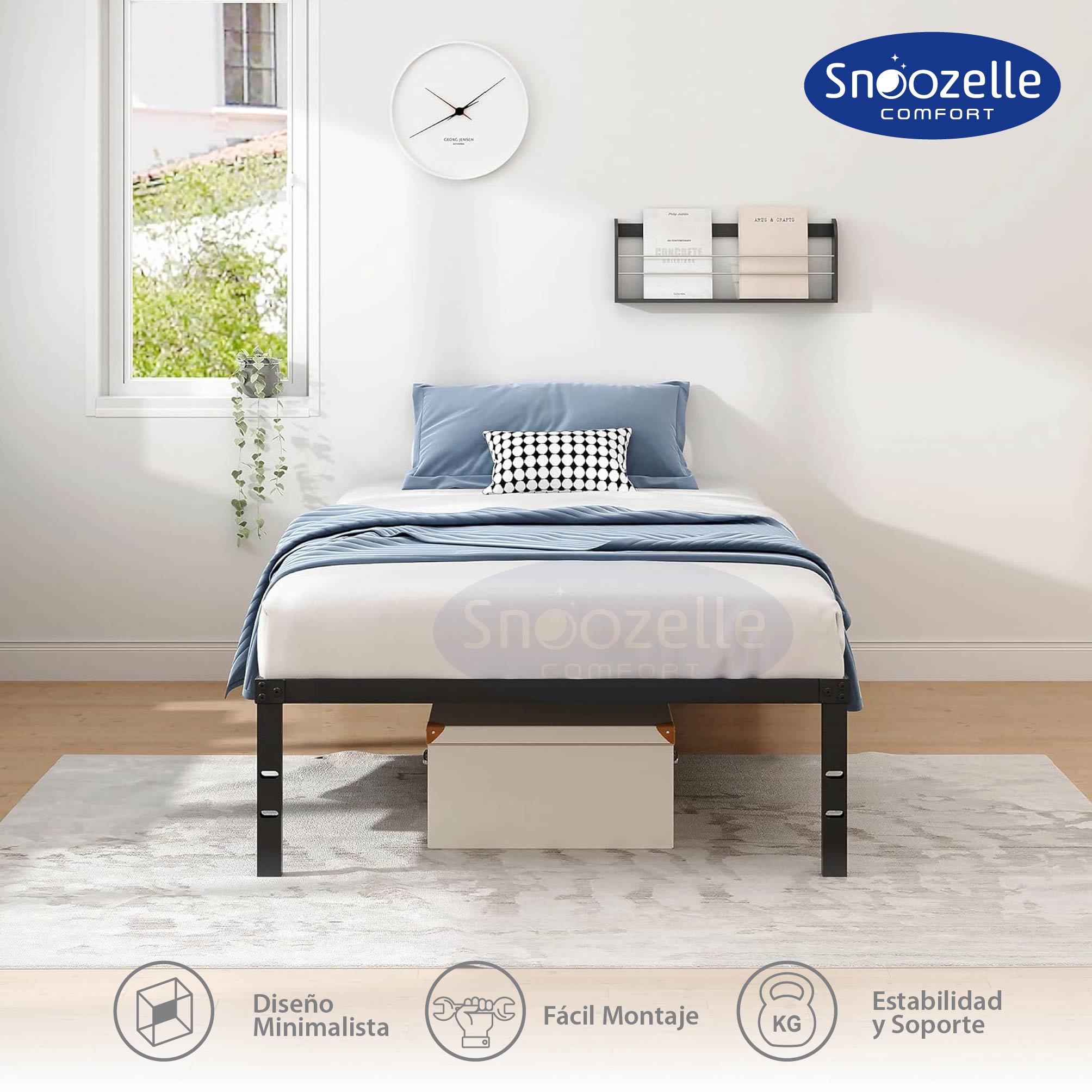 Foto 4 pulgar | Magma Life Base De Cama Individual De Metal Resistente, Plataforma Con Espacio De Almacenamiento, Fácil Armado