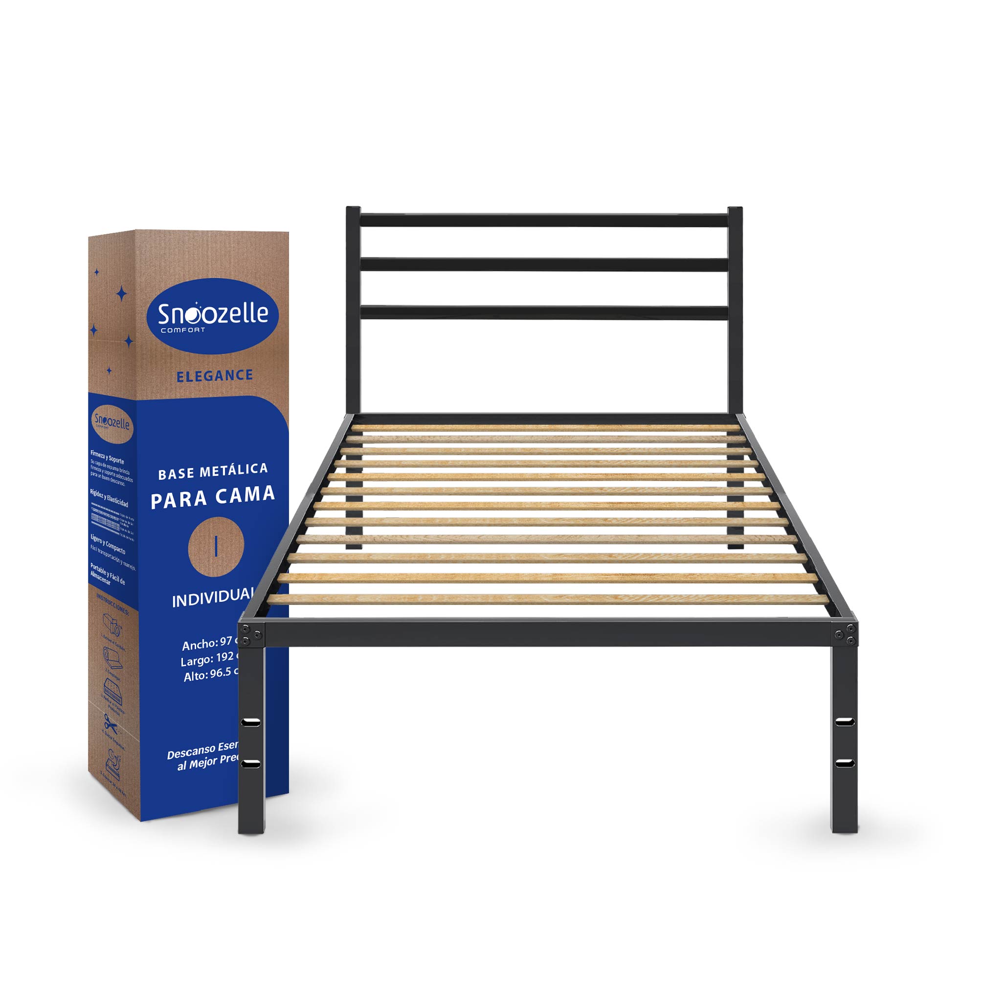 Foto 1 | Magma Life Base De Cama Individual Con Cabecera De Metal Resistente, Plataforma Con Espacio De Almacenamiento,