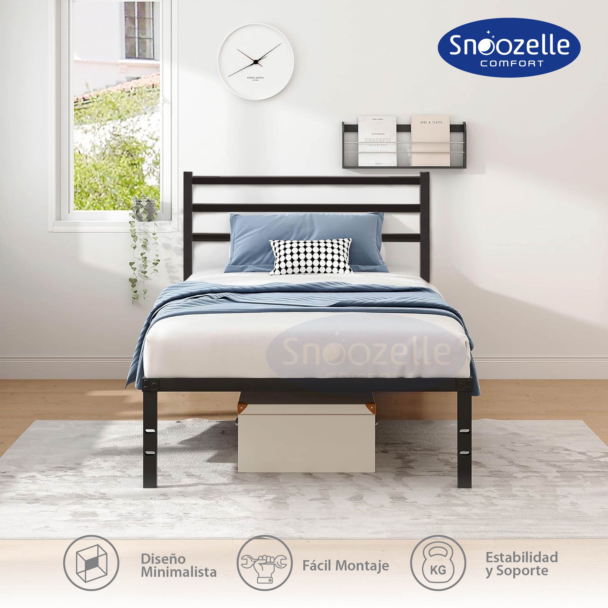 Foto 3 | Magma Life Base De Cama Individual Con Cabecera De Metal Resistente, Plataforma Con Espacio De Almacenamiento,